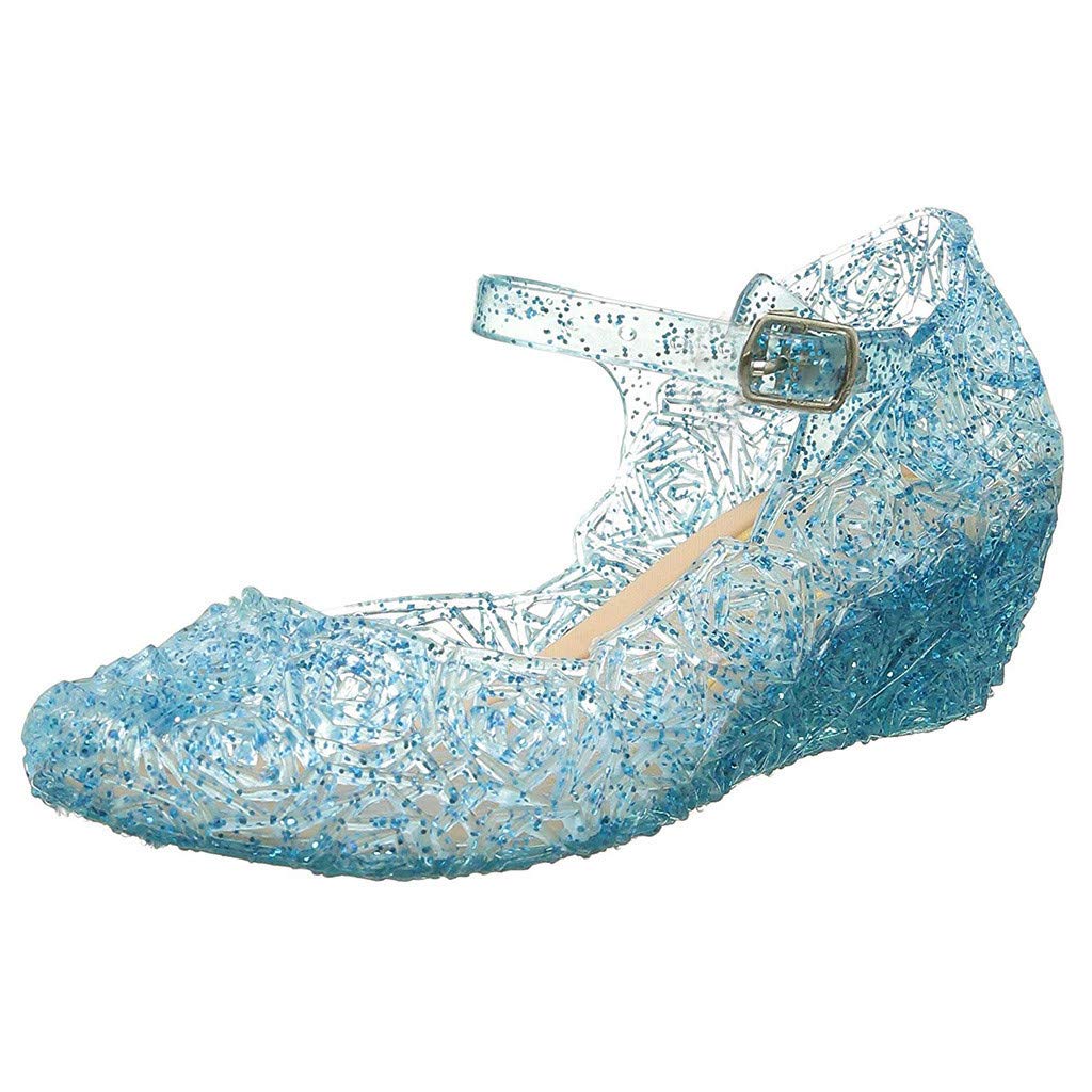 Blue Princess Wedge Sandals for Toddler Girls - Cosplay Party Shoes, Barefoot Swim Shoes for Infants & Kids (Size 8) | Perfect for Beach, Pool, Dress-Up & Special Occasions