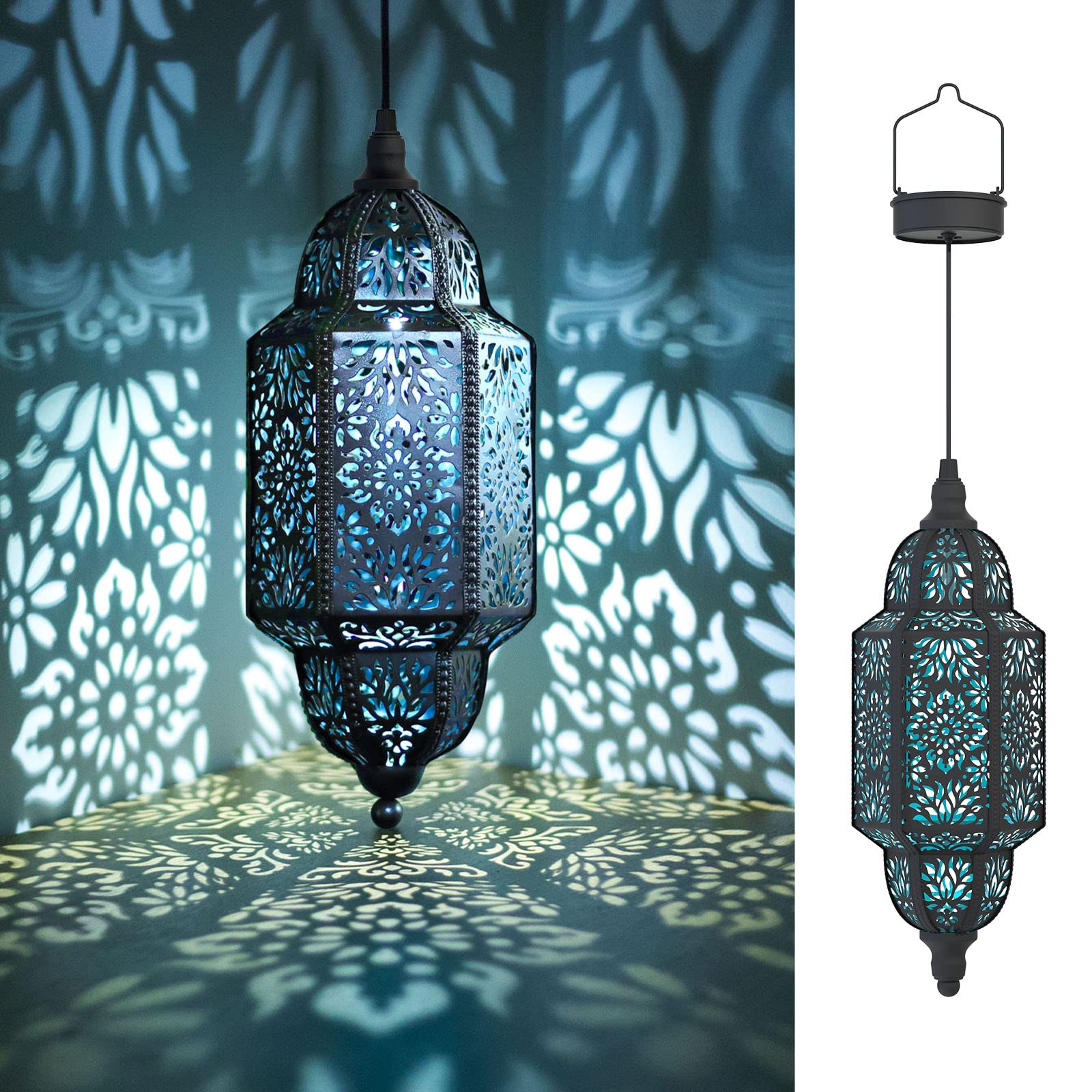 Twinkya Solar Hanging Lights Outdoor - Waterproof Metal Moroccan Solar Lanterns for Garden, Patio, Pathway, Yard, Porch & Backyard Decor (Black, 1 Pack) - Perfect for Evening Gatherings, Romantic Ambiance & Landscape Lighting