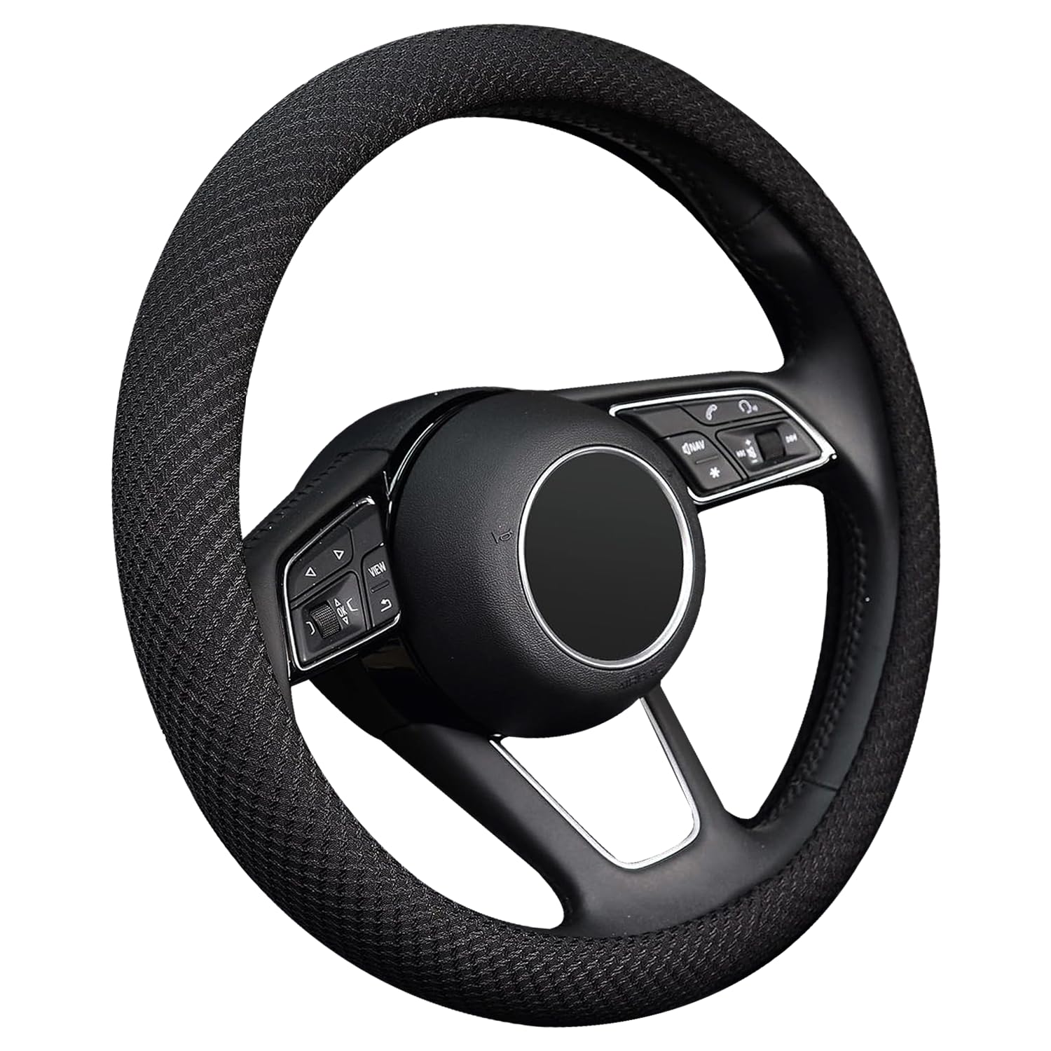 KAFEEK Universal 15 Inch Steering Wheel Cover - Premium Microfiber Viscose, Anti-Slip Grip, Odorless & Breathable - Perfect for Cars, Trucks & SUVs - Black