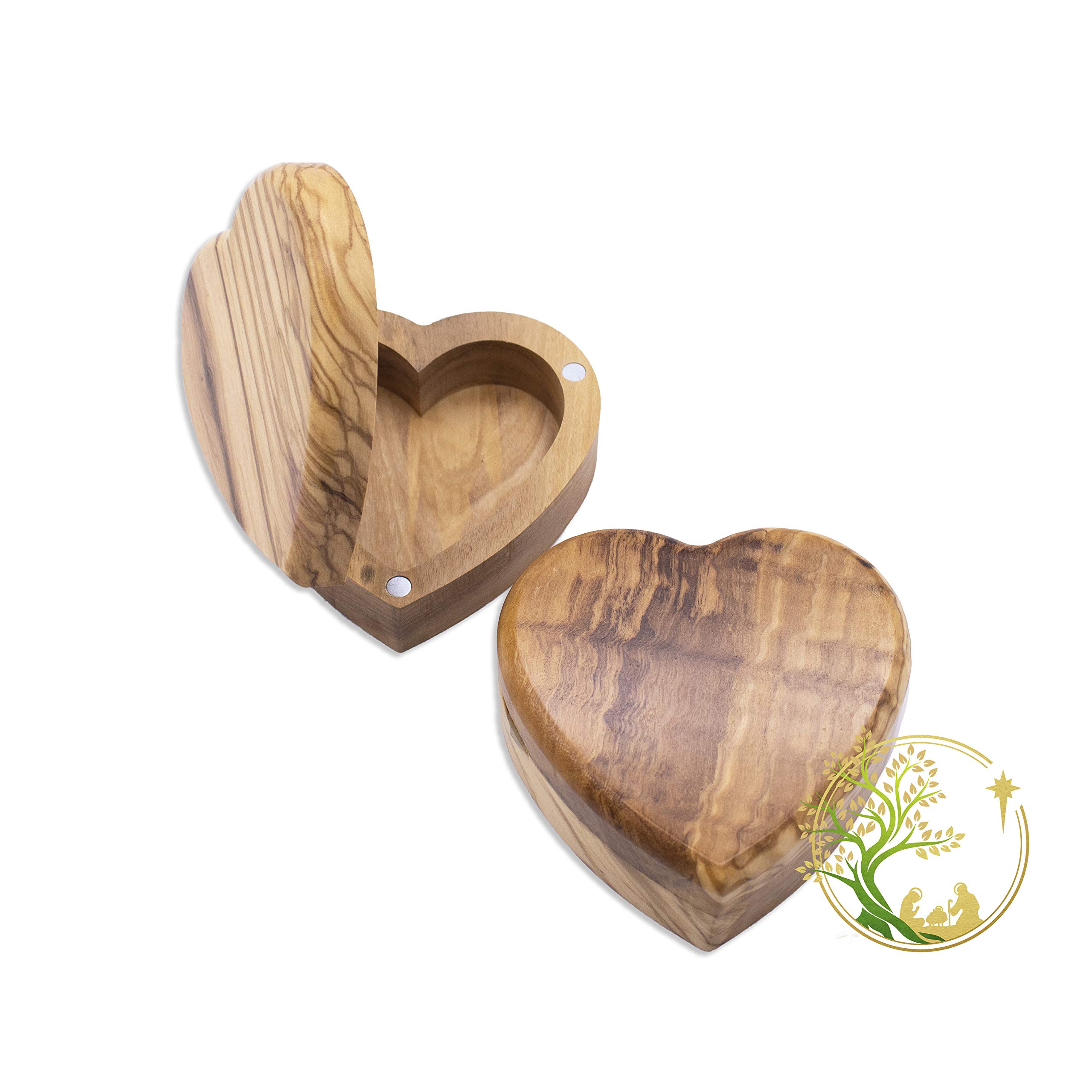 Holy Land Olive Wood Heart Jewelry Box - Handmade Rosary & Keepsake Box for Baptism, Confirmation, First Communion Gifts | Perfect for Religious Ceremonies, Wedding Favors & Home Decor