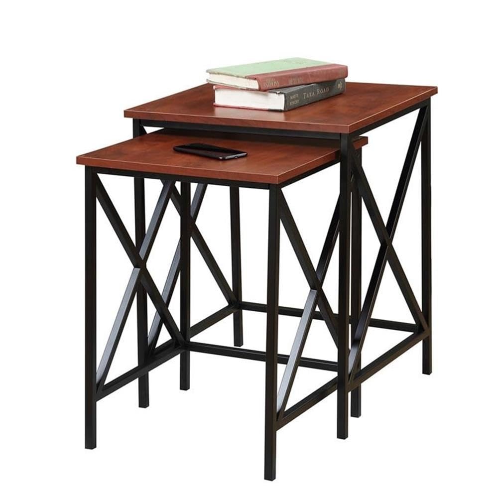 Pemberly Row 2-Piece Cherry Wood Nesting End Table Set - Perfect for Living Room, Bedroom & Small Space Furniture Arrangement
