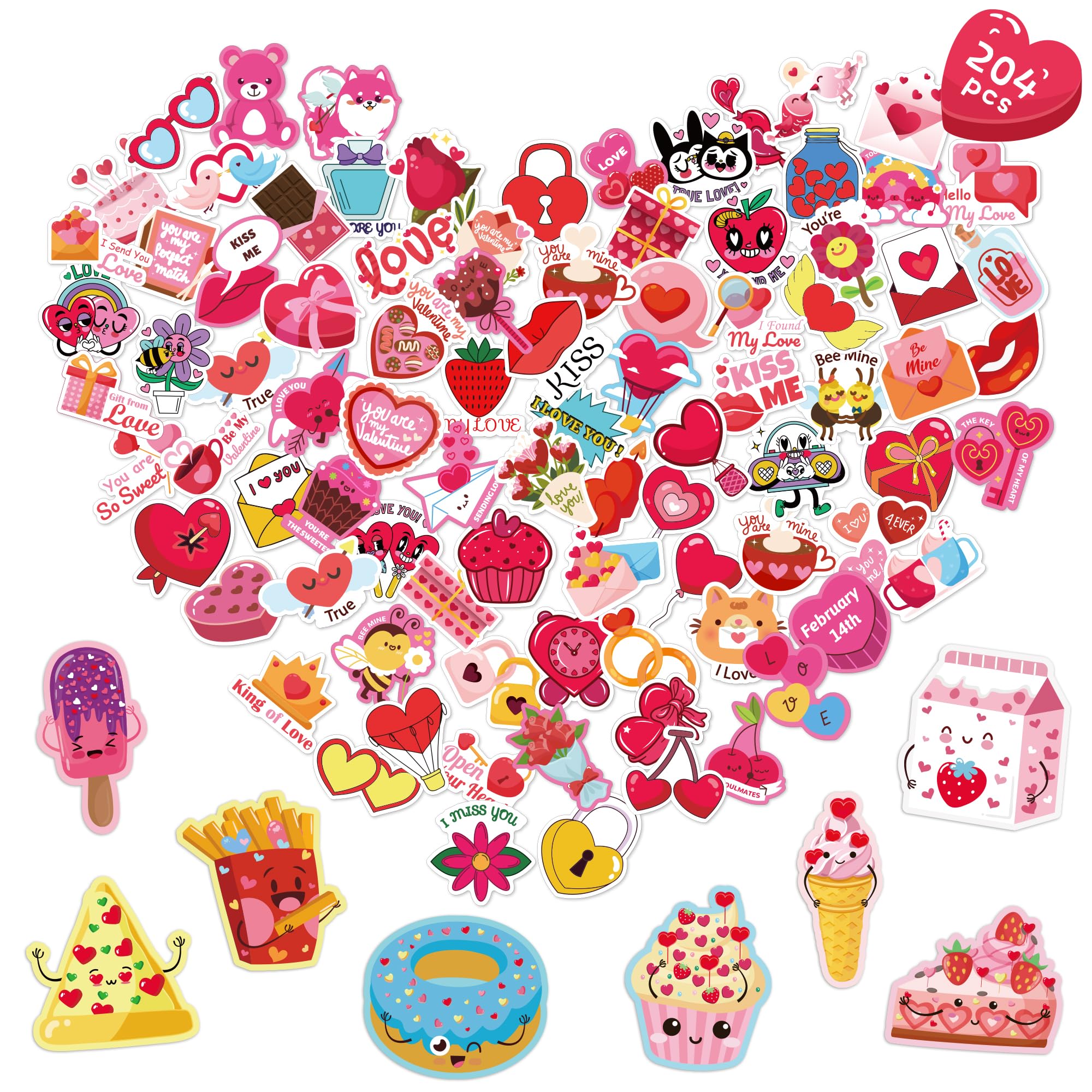 OHOME 204 PCS Valentine's Day Stickers for Kids - Heart Shaped Cards with Fun Stickers - Perfect for Classroom Exchanges, School Parties & DIY Crafts - Cute Valentine's Day Gifts for Boys & Girls