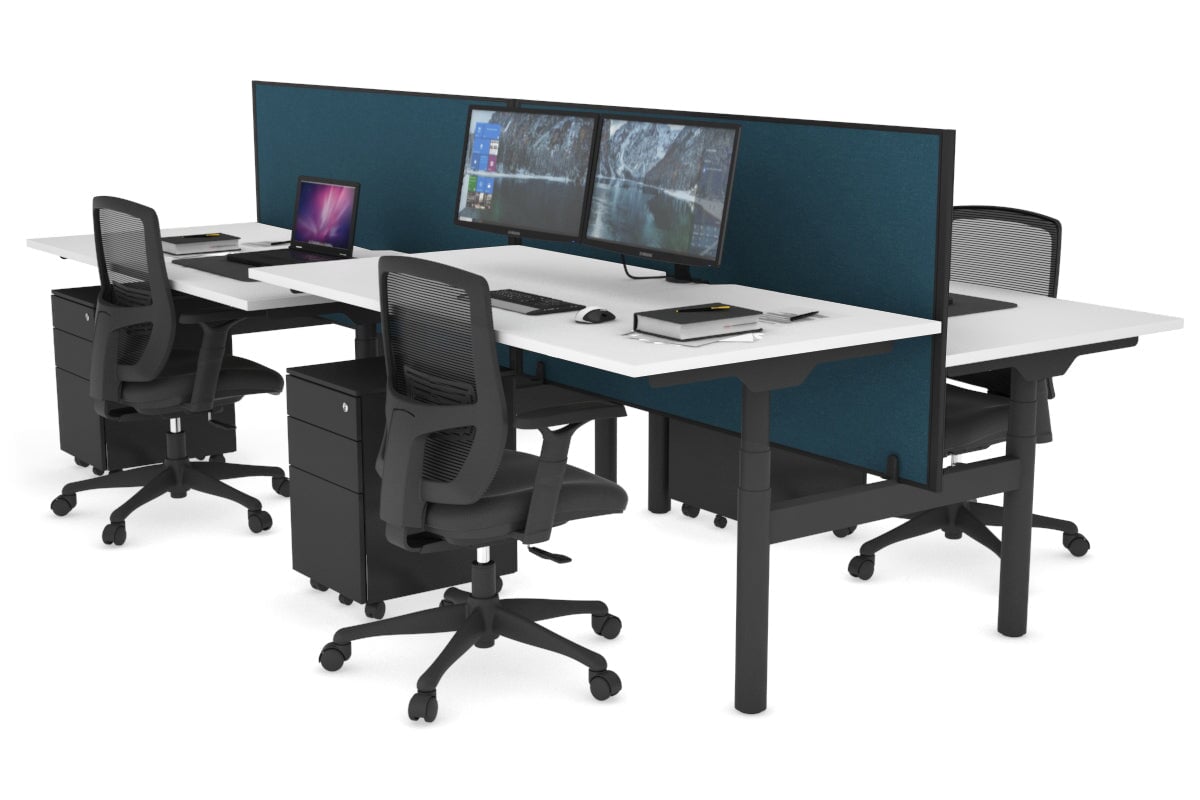 Flexi Premium Height Adjustable 4-Person H-Shaped Office Workbench - 1800L x 800W Black Frame with Cable Management | Ergonomic Standing Desk for Collaborative Workspaces & Home Offices