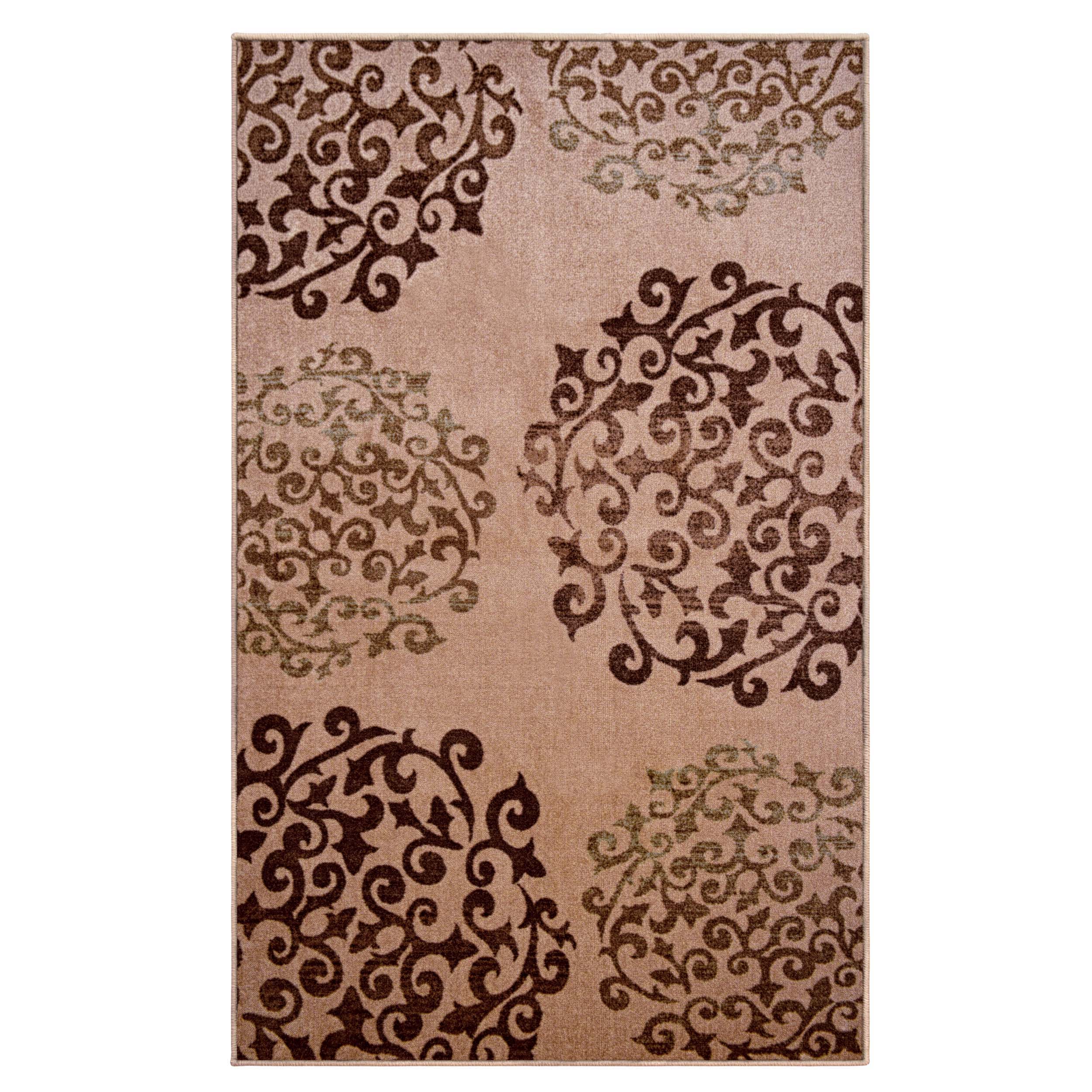 Non-Slip Washable Amber Floral Scroll Indoor Area Rug or Runner - Perfect for Living Room, Bedroom, and Hallway Decor