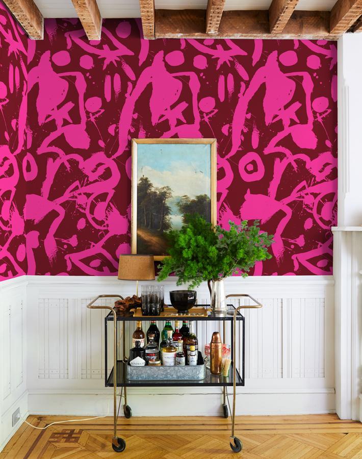 Chris Benz 'El Quijote' Wallpaper - Premium Magenta & Deep Red Floral Design for Living Room & Bedroom Decor