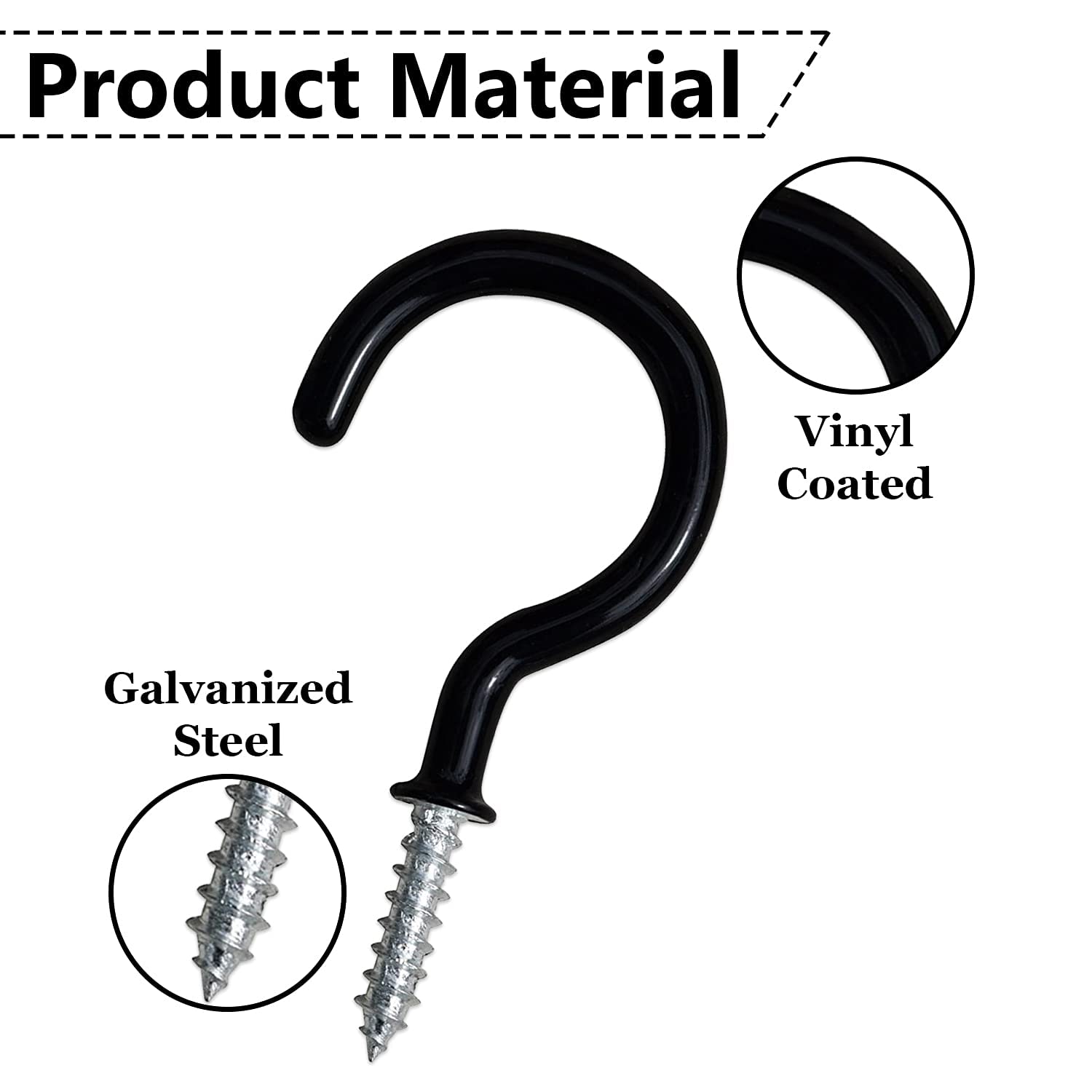 20 Pack Heavy Duty Vinyl Coated Ceiling Hooks - 2.9 Inch Black Plant Hangers for Indoor/Outdoor Use - Perfect for Hanging Plants, Kitchen Mugs, Lights & Wind Chimes - Rustproof & Durable Home & Garden Decor