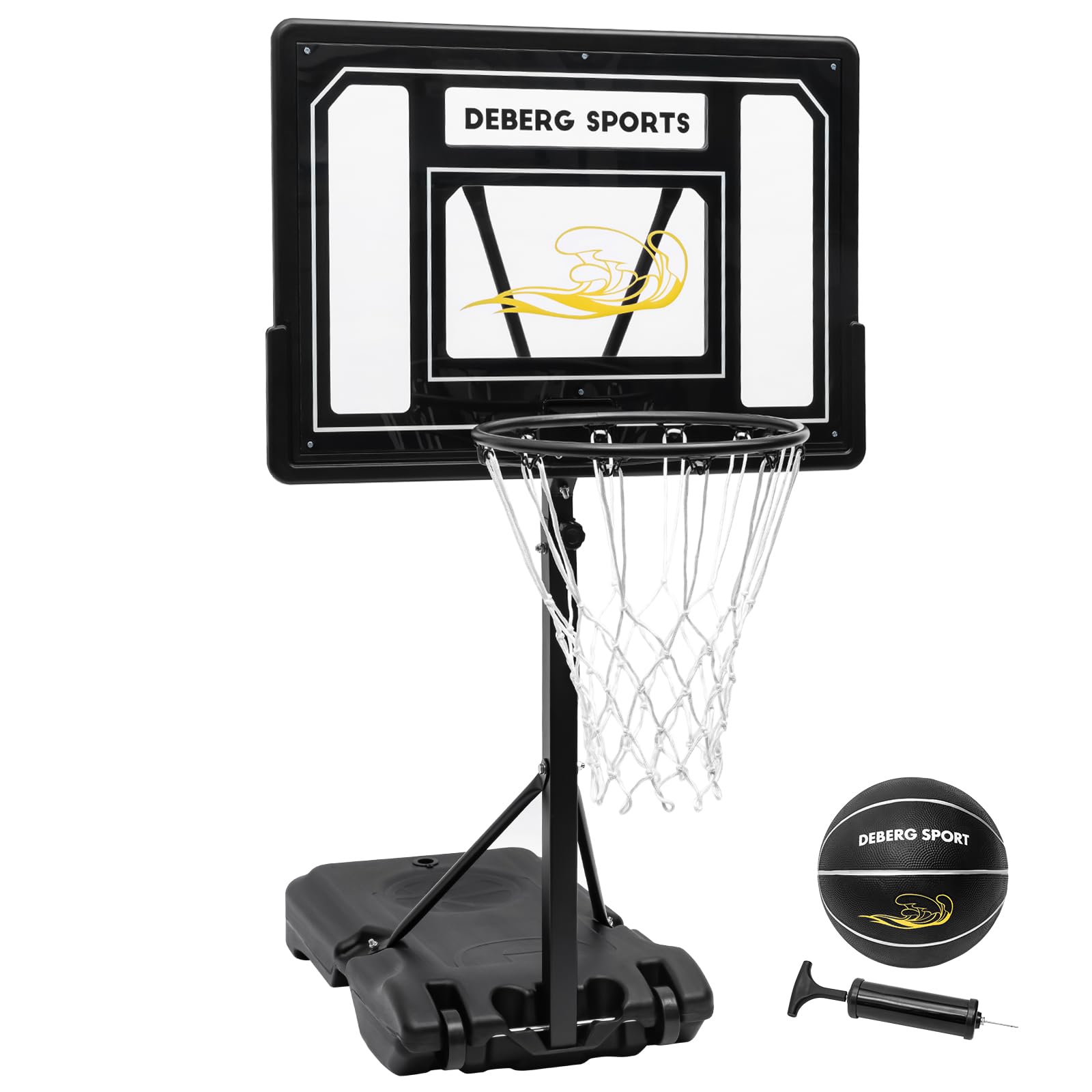 DEBERG Adjustable 3-4ft Portable Pool Basketball Hoop Set with Wheels, Shatterproof Backboard, Ball & Air Pump - Perfect for Backyard Swimming Pool Games, Summer Water Fun & Family Outdoor Activities