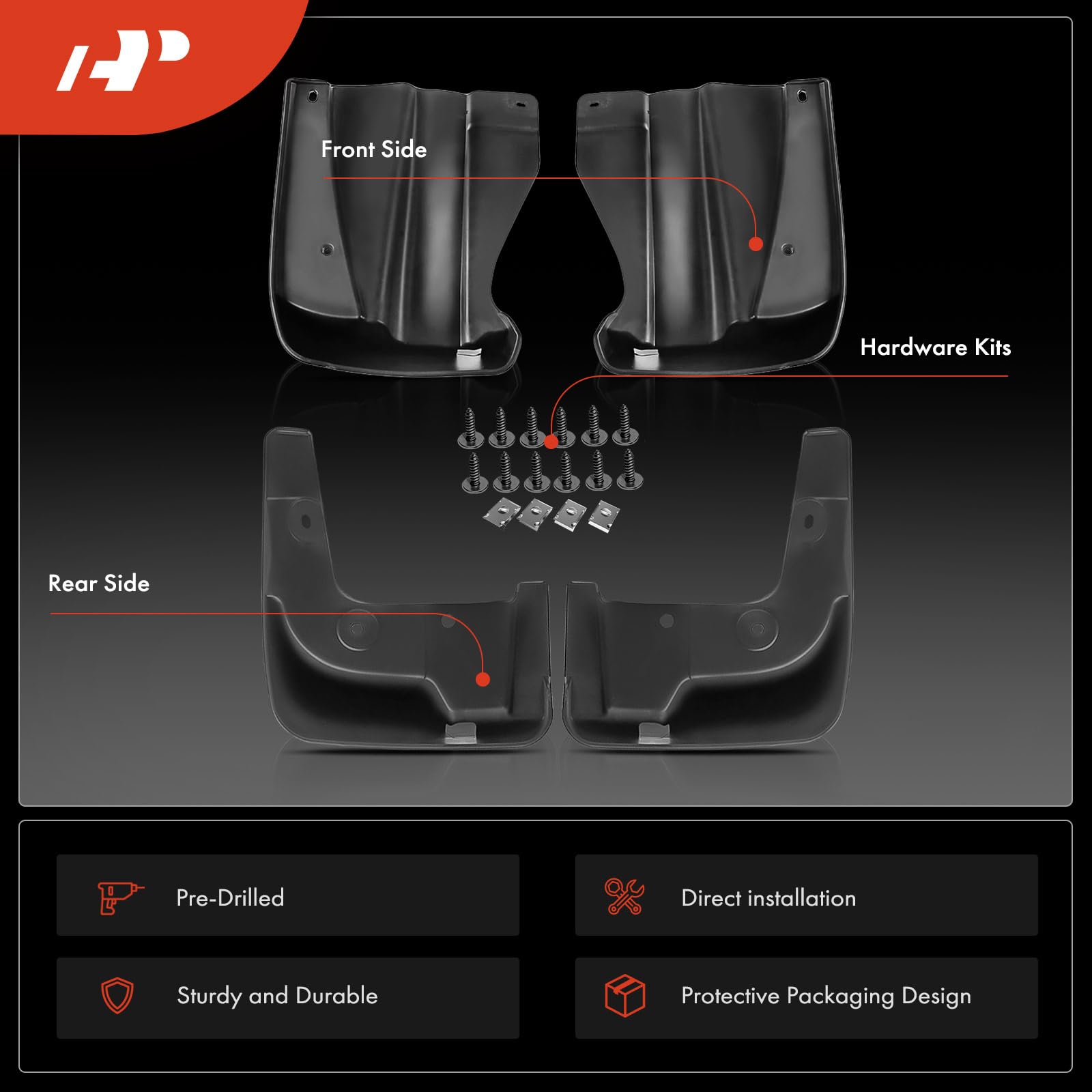 Premium 4PCS Mud Flaps Splash Guards for 2009-2013 Honda Odyssey - Front & Rear Set with Hardware Accessories | Durable Protection Against Road Debris & Weather for Mini Passenger Vans