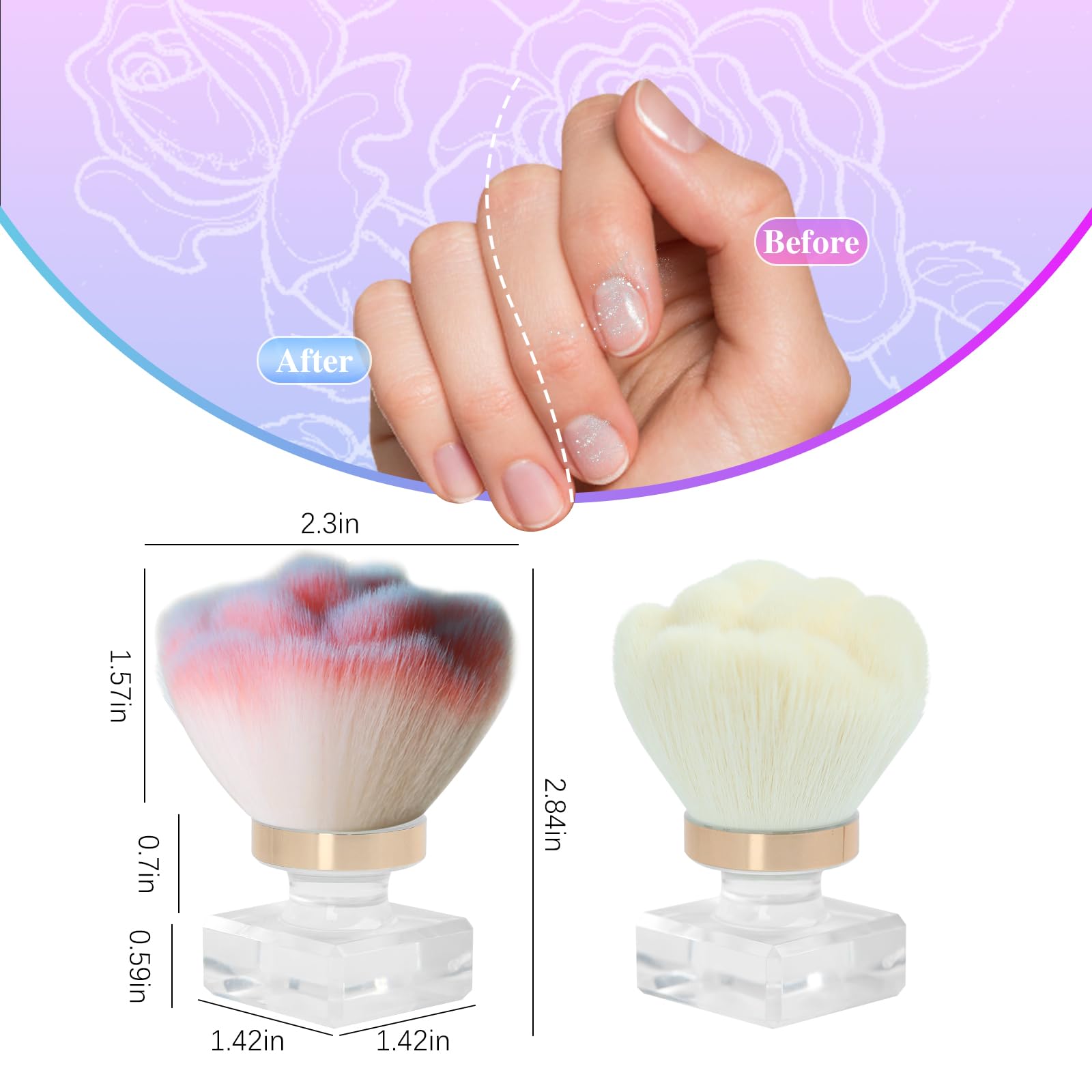 Pink Nail Dust Brush - Rose Powder Remover for Nail Art & Makeup - Salon & Home Use