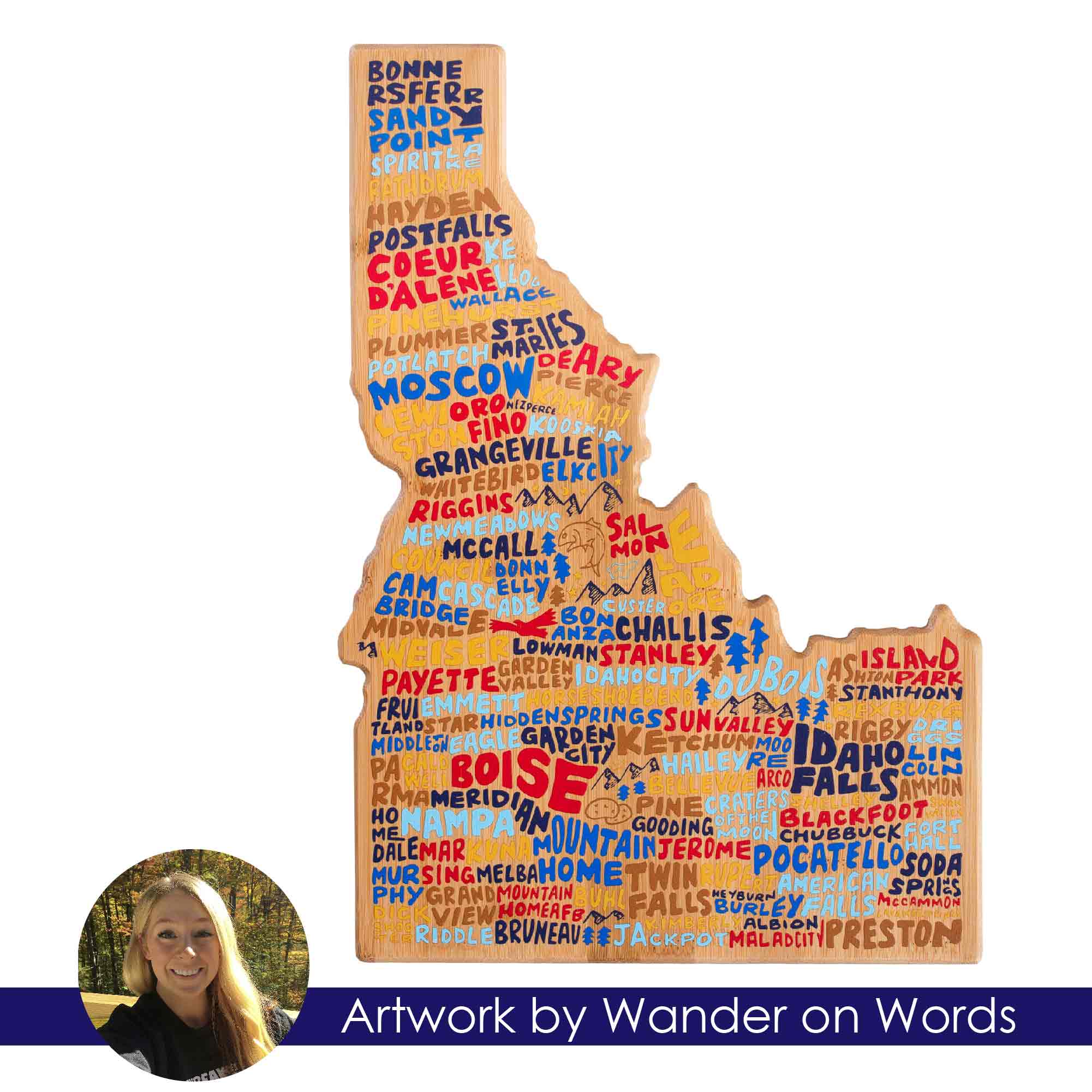 Premium Idaho Wood Cutting Board with Handcrafted Wander on Words™ Artwork - Perfect for Kitchen, Charcuterie Boards, and Unique Home Decor Gifts