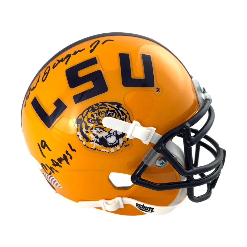 Ed Orgeron Signed LSU Yellow Mini Football Helmet with 