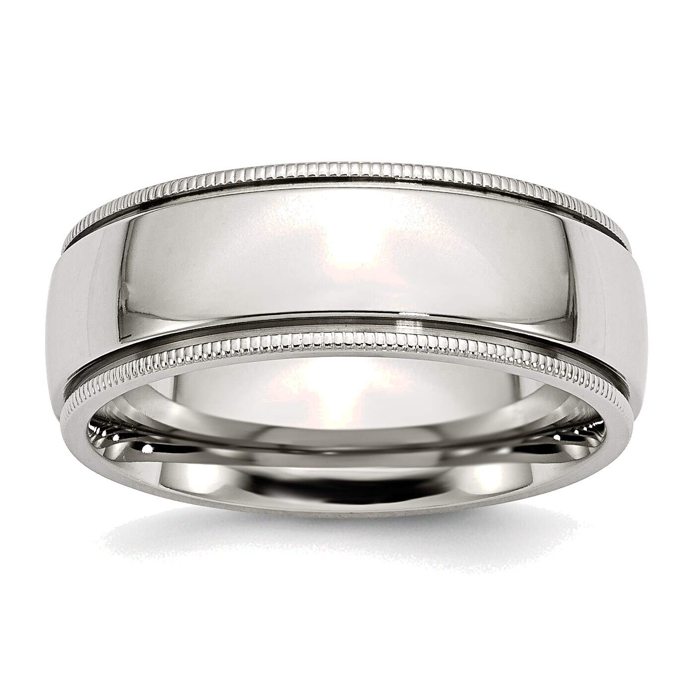 Bonyak Stainless Steel 8mm Grooved Beaded Polished Band Ring - Size 12 - Durable Wedding Band, Anniversary Gift for Men & Women - Perfect for Everyday Wear, Special Occasions and Couples Matching Rings