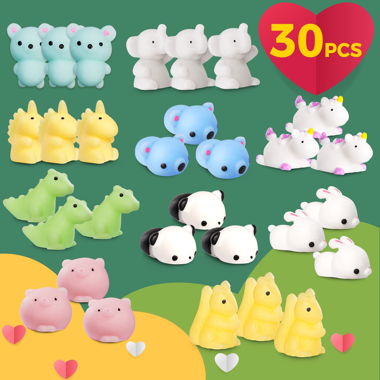 30 Pack Valentine's Day Cards with Mochi Squishy Toys - Cute Mini Stress Relief Toys for Kids, Classroom Prizes & Gift Exchange - Perfect for Valentine's Day School Parties & Friendship Gifts
