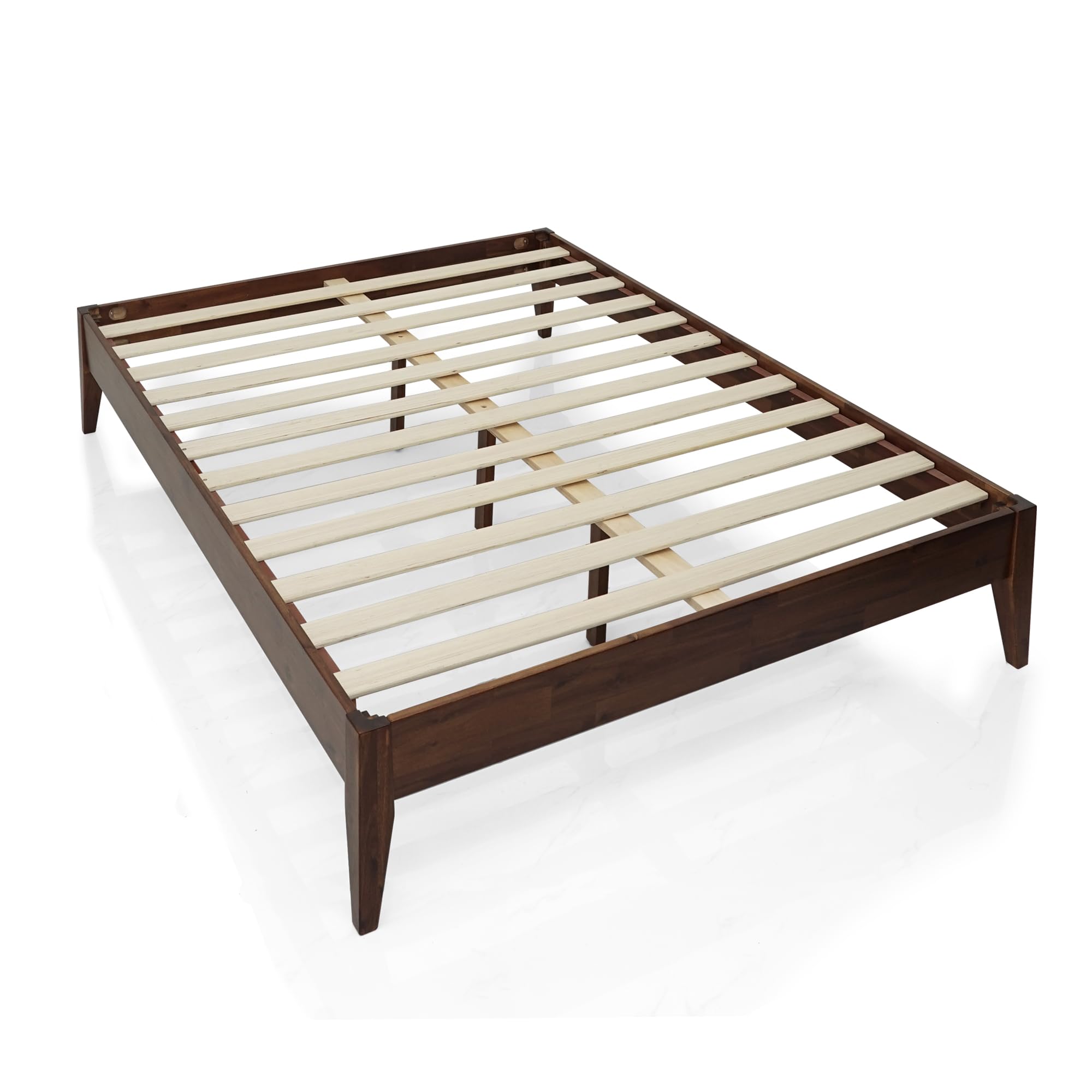 Acacia Mervyn Queen Bed Frame - Solid Wood Platform Bed with 800 lbs Capacity | Mid Century Modern Design | Compatible with All Mattress Types | Easy 30-Minute Assembly | Chocolate Finish | Perfect for Master Bedrooms, Guest Rooms & Modern Apartments