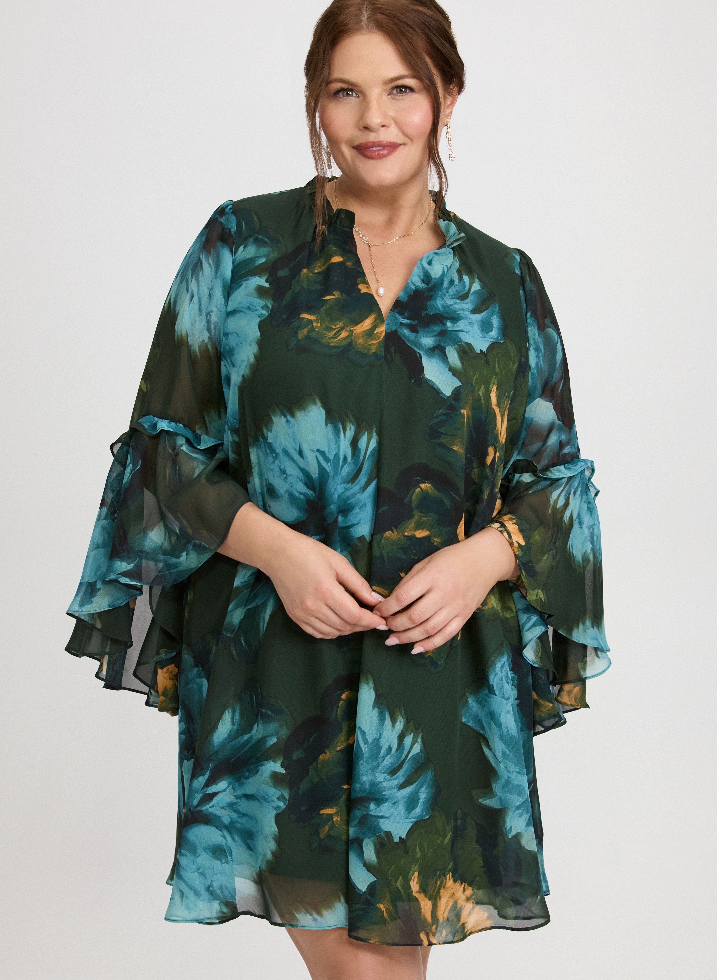 Floral Bell Sleeve Dress for Women - Elegant Boho Maxi Dress with Flowy Bell Sleeves - Perfect for Weddings, Parties & Summer Vacations