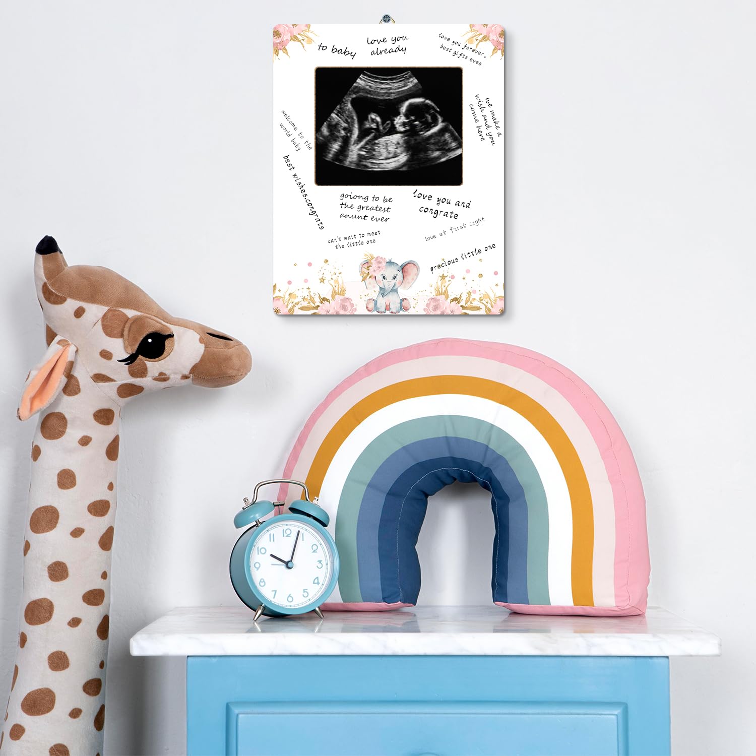 Baby Shower Sign Picture Frame - Pregnancy Announcement Sonogram Photo Frame - Pink Elephant Guest Book Display - 4.3 x 5.3 Inch - Perfect for Baby Showers, Gender Reveals & Nursery Decor