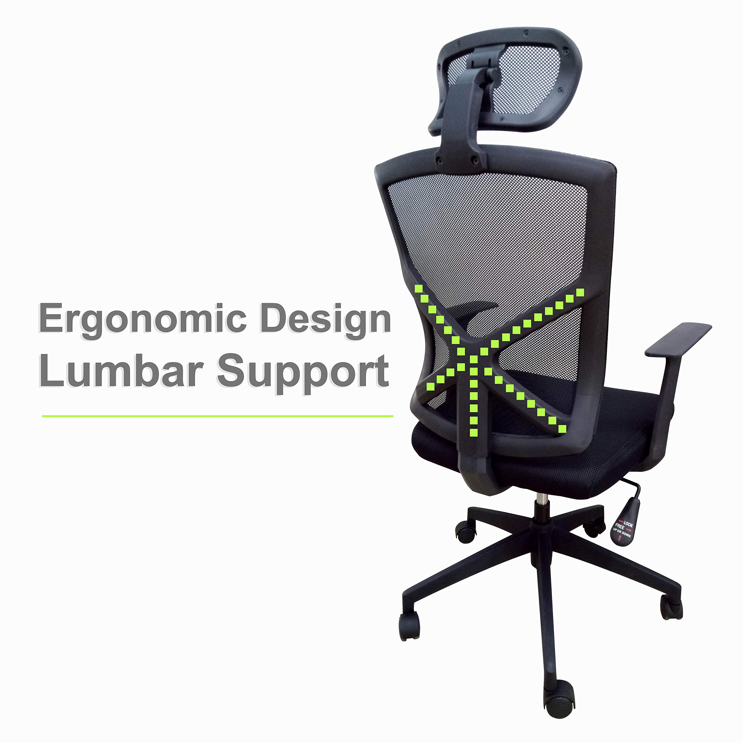 2xhome High Back Mesh Office Chair with Adjustable Headrest & Lumbar Support - for Home & Executive Workspaces