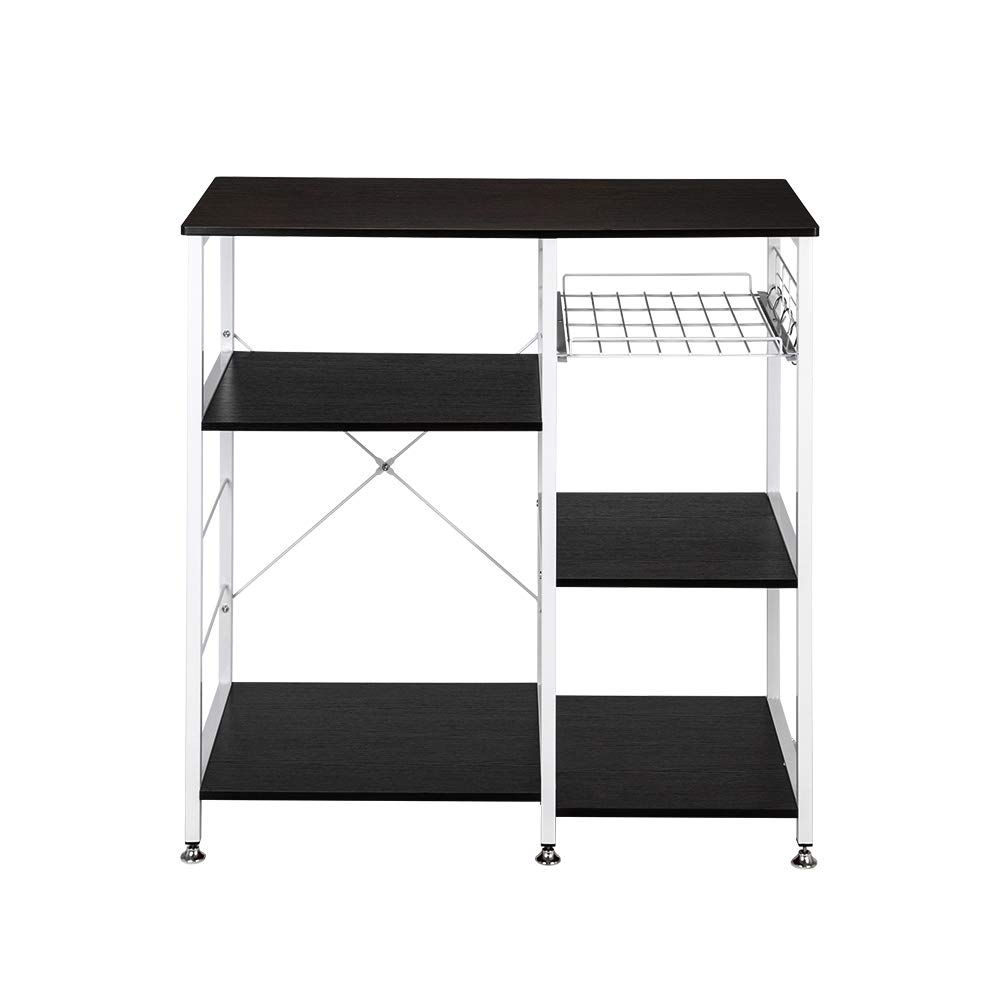 **Mytunes 3-Tier Metal Kitchen Baker's Rack with Microwave Stand, Wire Basket & 5 Hooks - Dark Brown Storage Shelf for Spices, Utensils & Small Appliances - Perfect for Small Kitchens, Apartments & Pantry Organization**