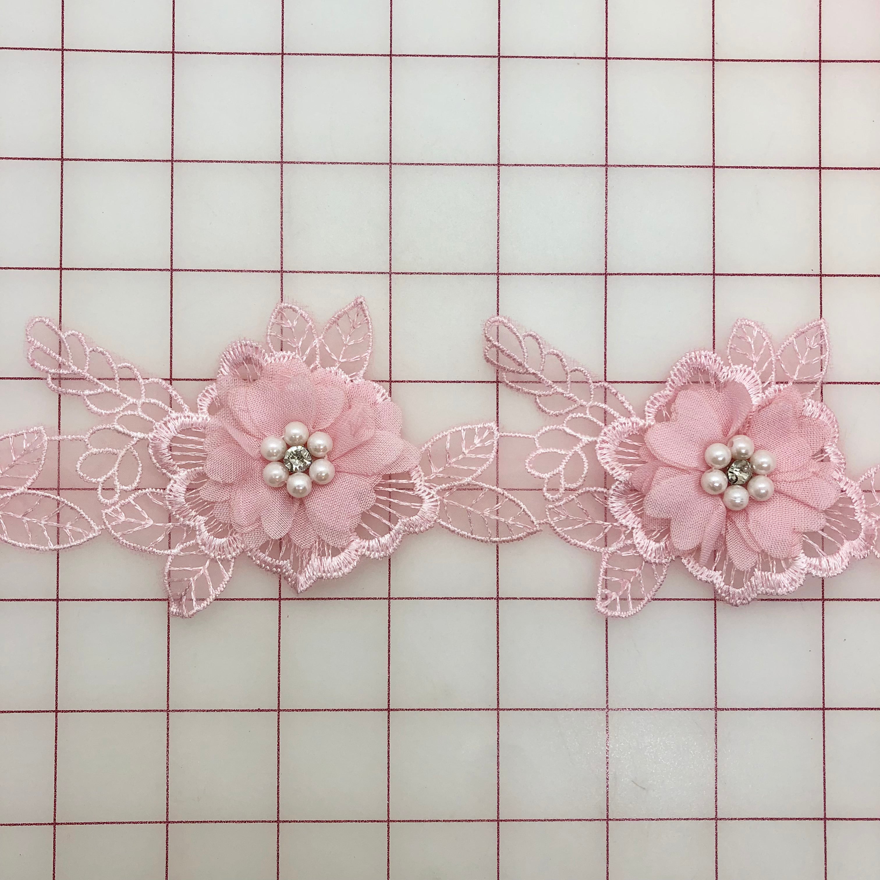 3D Lace Flower Appliques - Light Pink Embroidered Motifs for DIY Sewing, Wedding Dresses & Home Decor