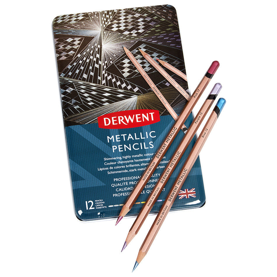 Derwent Metallic Colored Pencils Set of 12 - Premium Art Supplies for Drawing, Sketching & Adult Coloring Books | Perfect for Artists, Students & Craft Enthusiasts