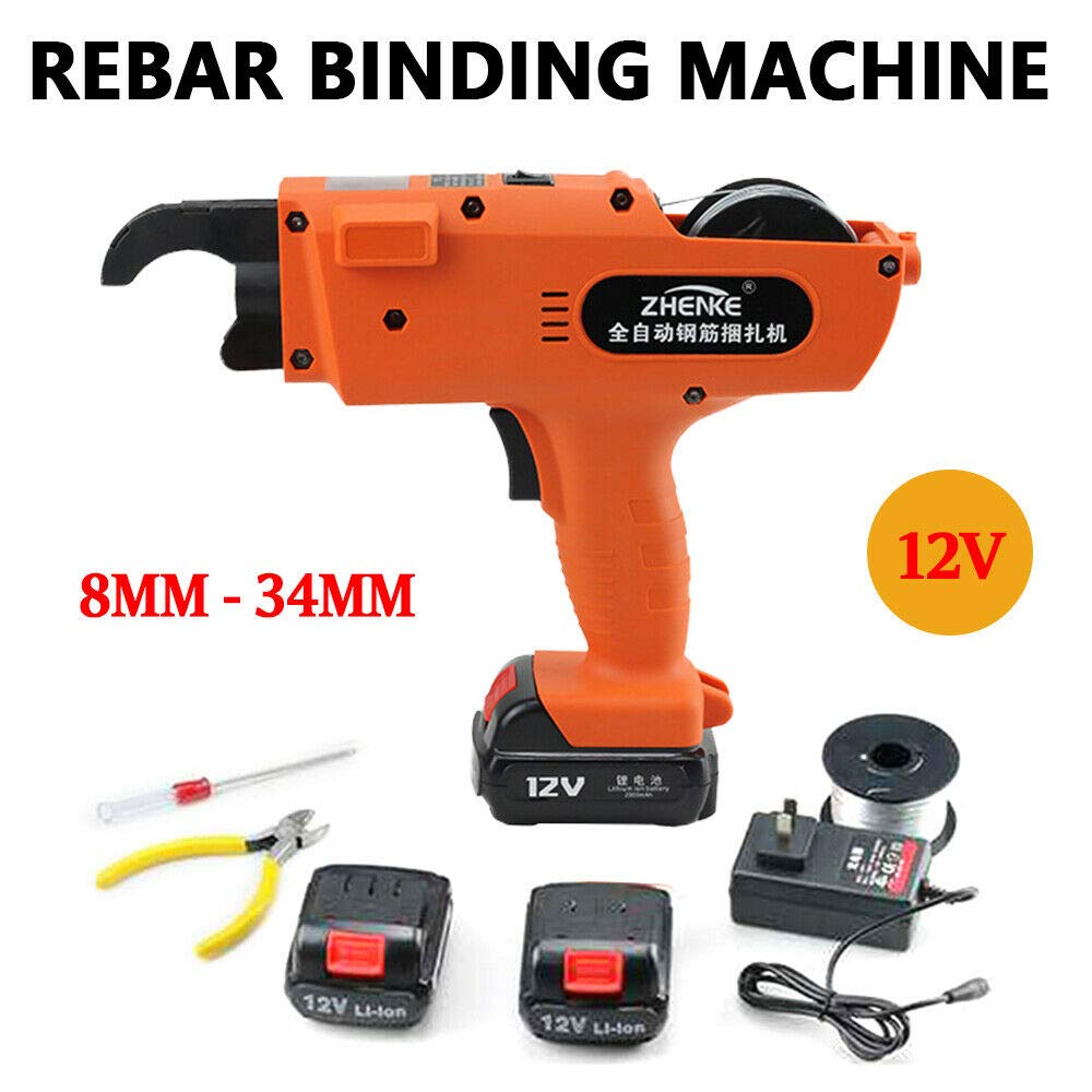 8mm-34mm Automatic Electric Rebar Tier Gun - Heavy Duty Reinforcing Bar Tying Machine (Orange) for Construction, Concrete Work, and DIY Projects
