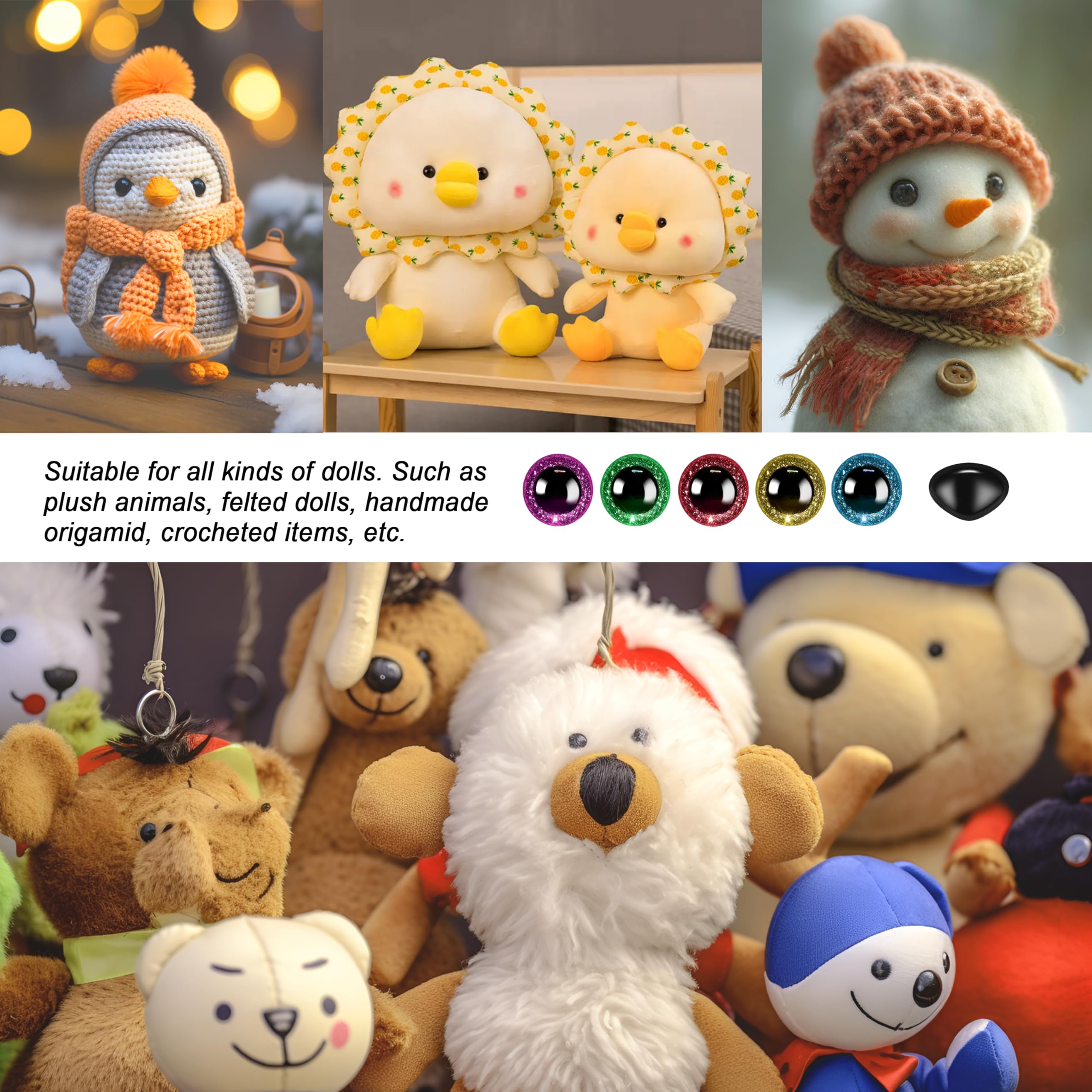 Reekei 360 Pcs Safety Eyes and Noses for Crocheting, 12-30mm Plastic Safety Eyes for Stuffed Animals, DIY Plush Toy Making Supplies, No Needle Required - Perfect for Amigurumi, Puppets, Bears, and Dolls