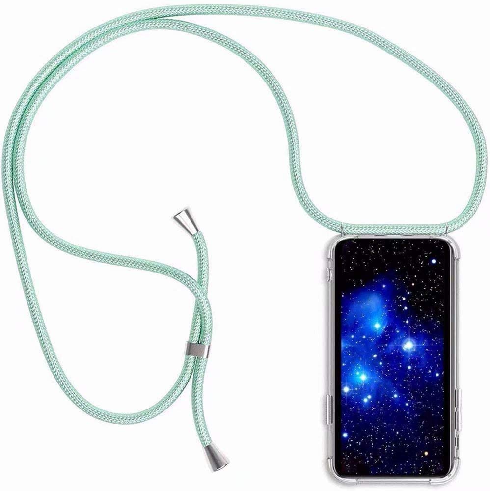 ShinyCase Transparent Neck Strap Phone Holder for Xiaomi Mi Play - Protective Cover with Lanyard (Green) | Perfect for Hands-Free Use While Traveling, Shopping & Outdoor Activities