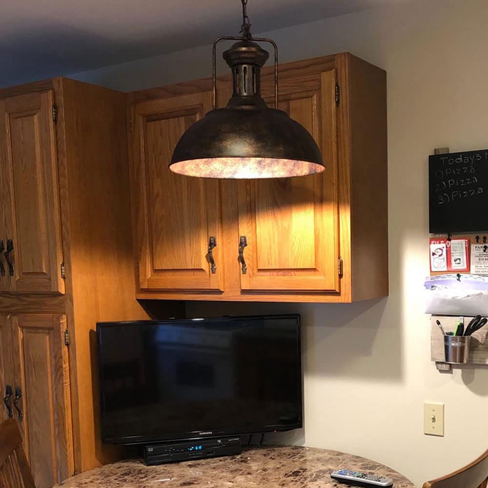 Vintage Industrial Pendant Light - Adjustable Metal Hanging Fixture with Oil Rubbed Bronze Finish - Rustic Dome Bowl Design for Kitchen Island, Dining Room, or Bar Lighting (1 Pack)