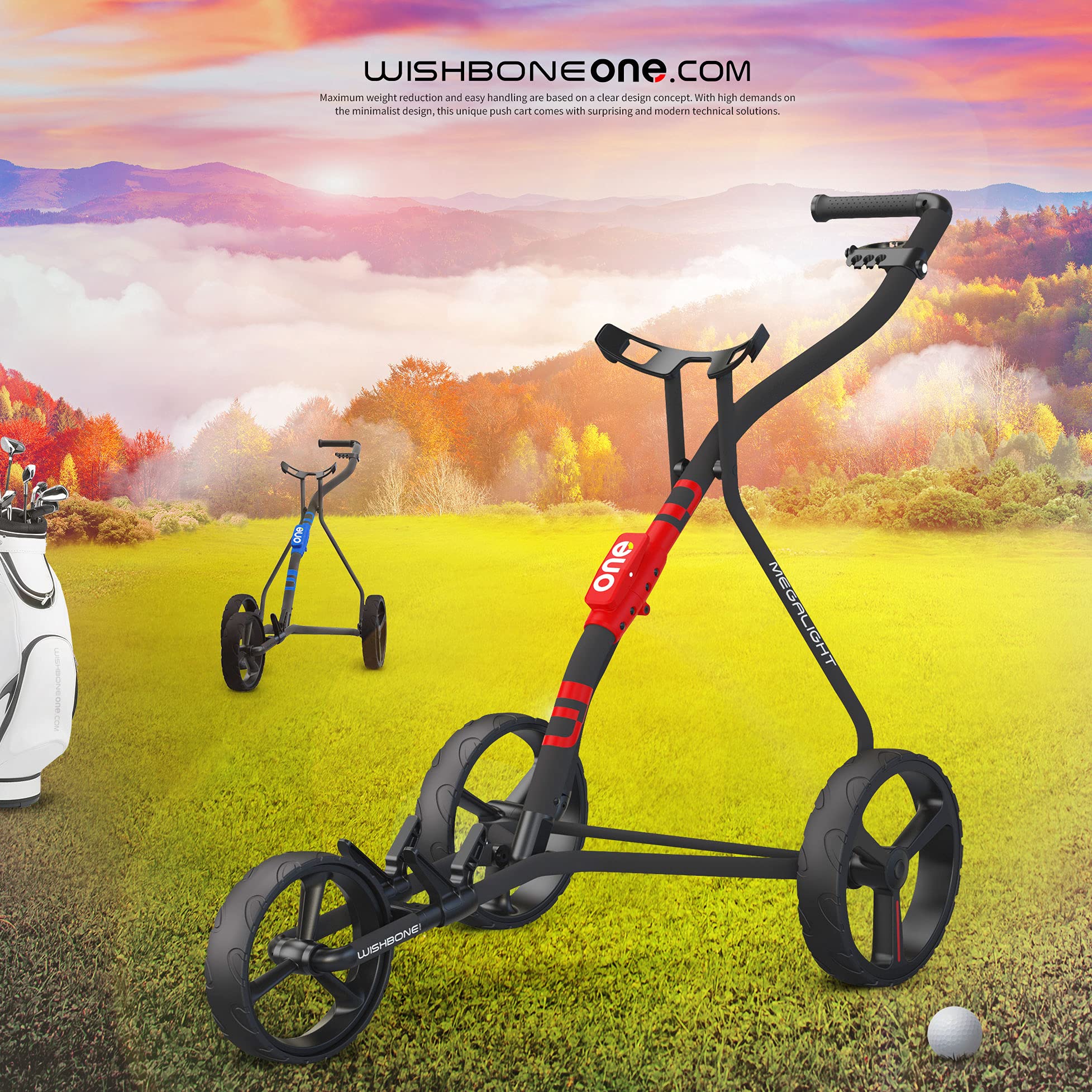 Lightweight Wishbone Golf Push Cart - Premium Materials & Ergonomic Design for Easy Maneuvering on the Course | Perfect for Walking Golfers & Course Practice
