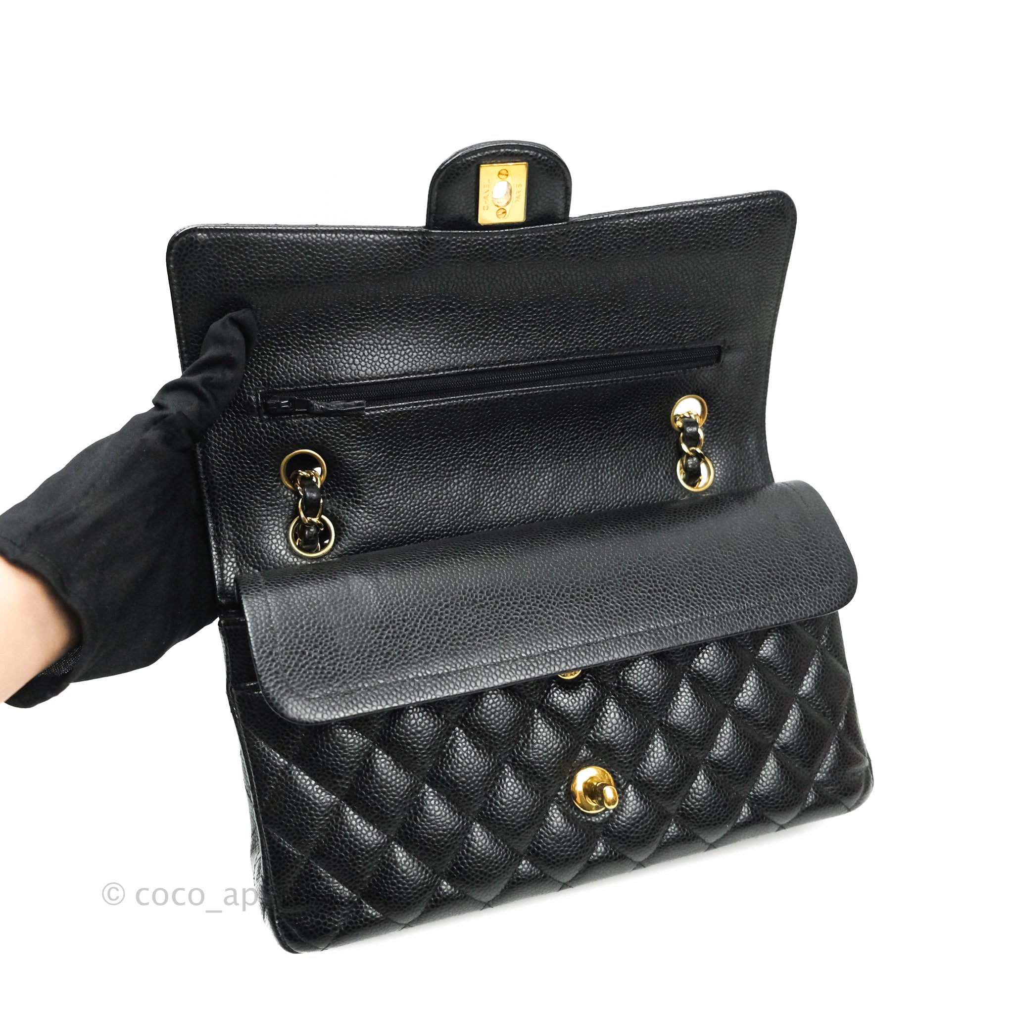Chanel Classic Medium Double Flap Bag Black Caviar Leather with Gold Hardware - Luxury Designer Handbag for Women, Perfect for Work, Evening Events & Special Occasions