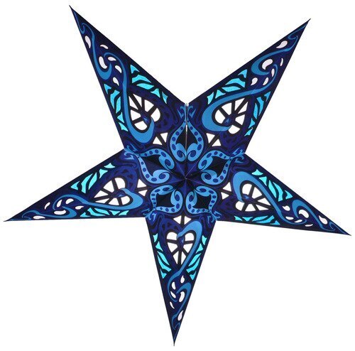 3 Pack Blue Trance Illuminated Paper Star Lanterns with LED Bulbs & Lamp Cord - Hanging Decor for Bedroom, Party, Wedding & Outdoor Lighting