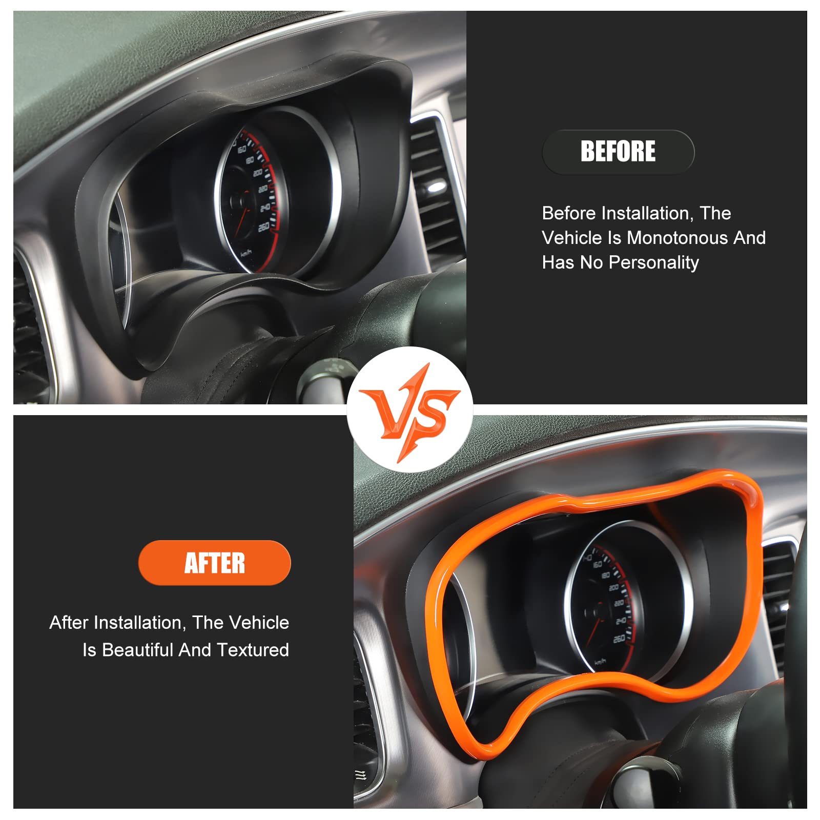 2015-2024 Dodge Charger Dashboard Trim Panel - ABS Orange Interior Accessory for Charger Center Console | Custom Fit Dash Board Instrument Fascia Upgrade | Perfect for Car Enthusiasts & DIY Interior Modifications