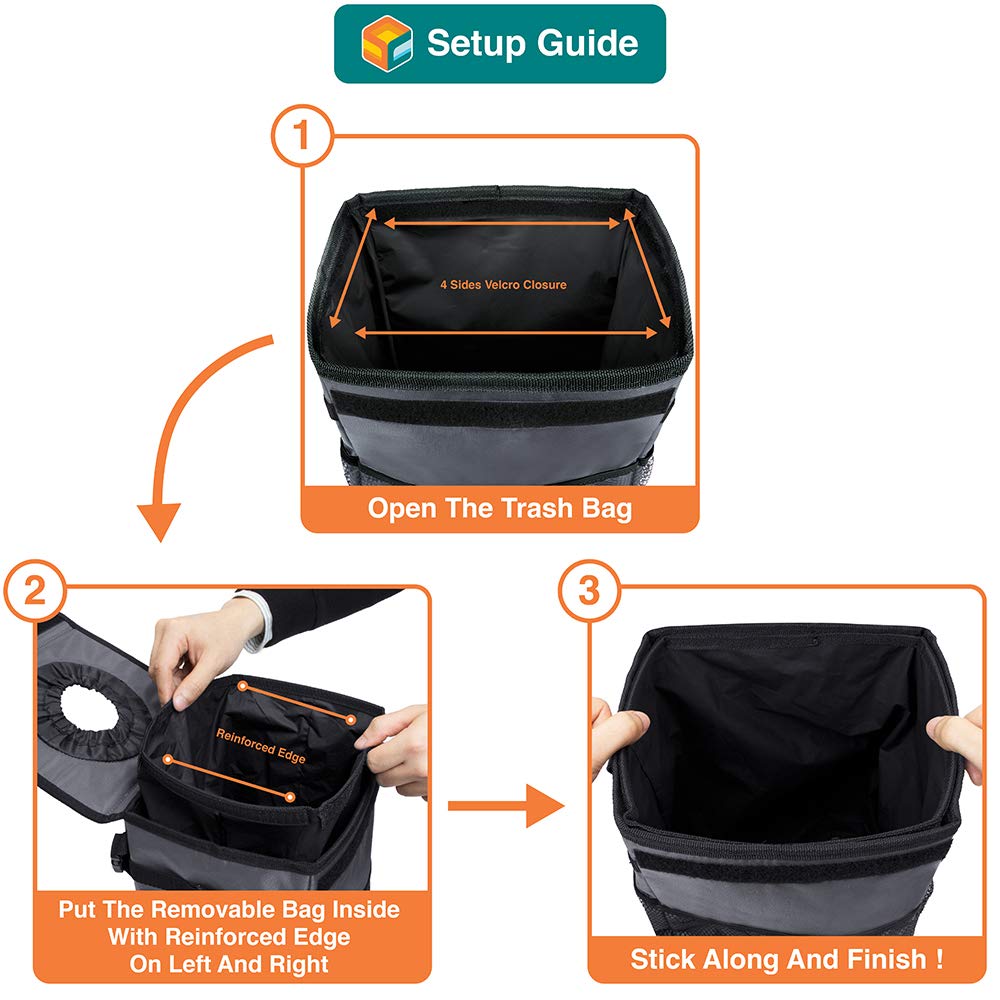 Waterproof Car Trash Can with Lid & Mesh Pockets - Leakproof Hanging Auto Garbage Bin for Car, Truck, SUV | Trash Bag Organizer for Headrest & Console | Perfect for Road Trips, Commuting & Family Travel (Dark Gray)