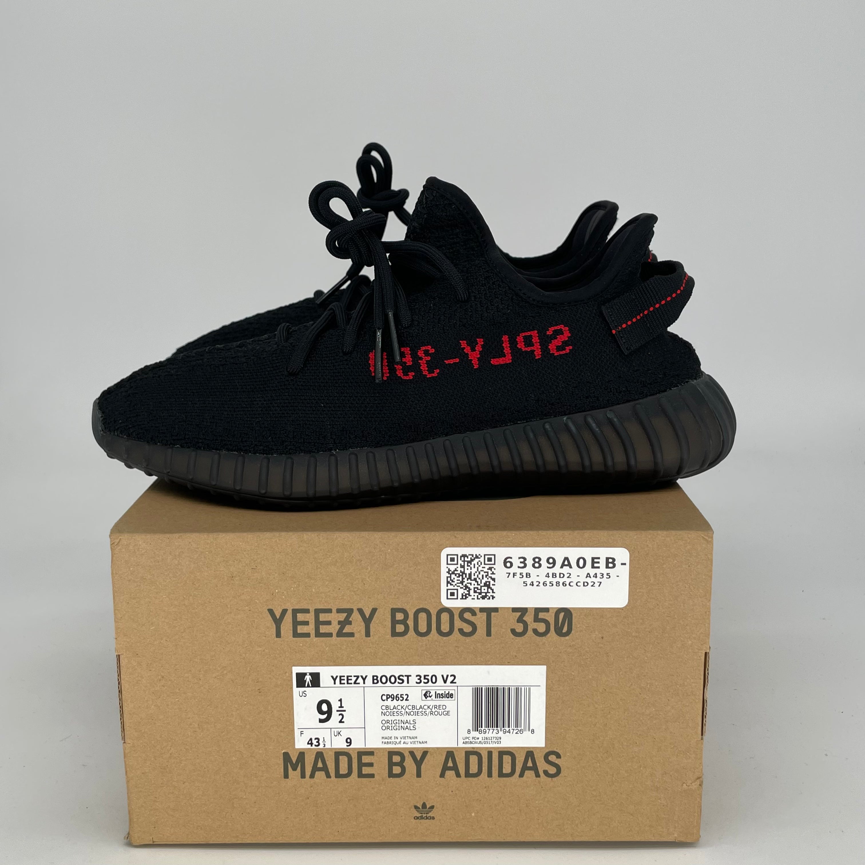 Adidas Yeezy Boost 350 V2 Black Red Sneakers - Men's Size 9.5 / Women's 11W (Style Code CP9652) | Running, Gym & Casual Wear