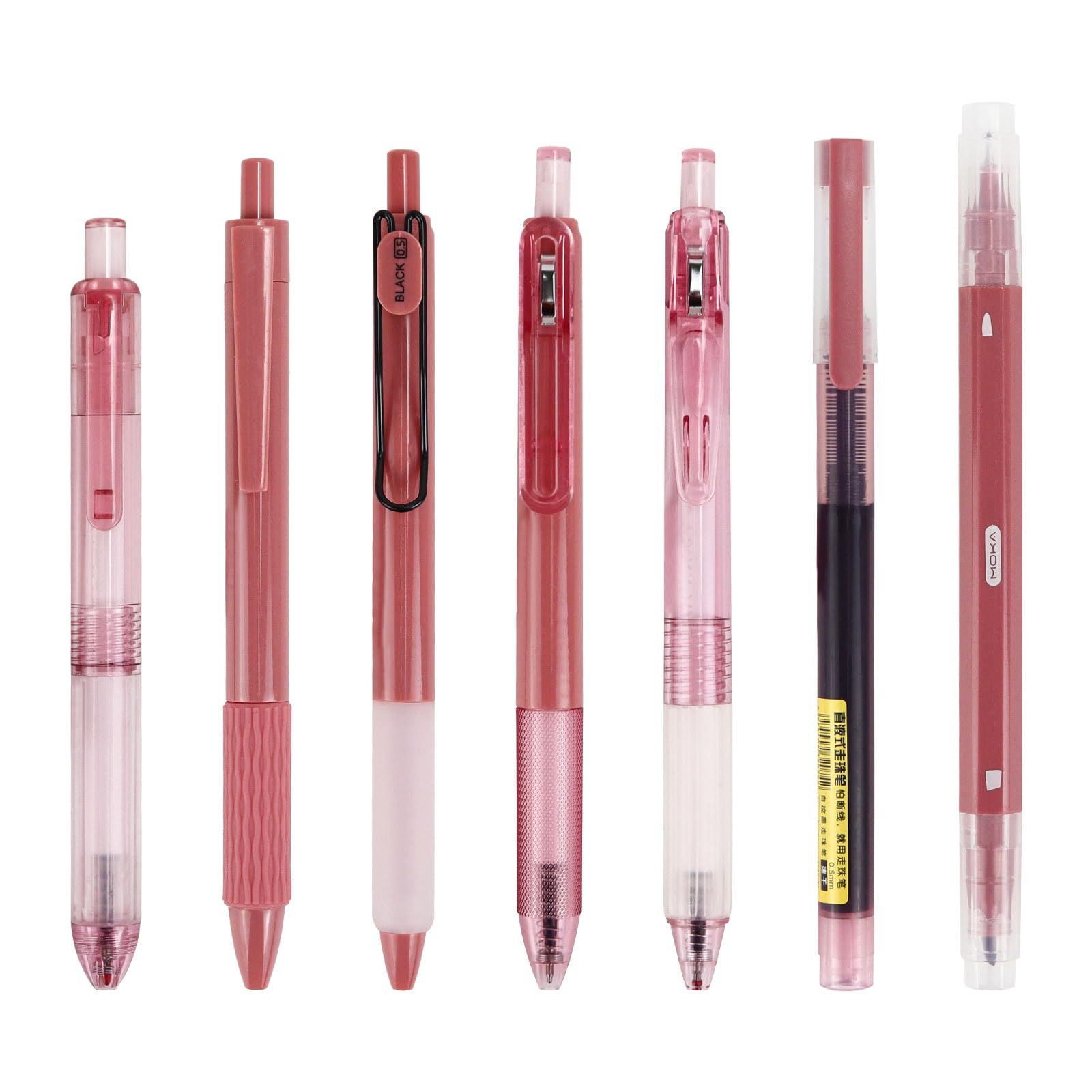 Buqoo 6-Pack 0.5mm Retractable Gel Pens with Fine Tip & Highlighter - Black Ink Pens for Writing, Journaling, Office & School Supplies - Perfect for Note Taking, Planner Organization & Study Sessions