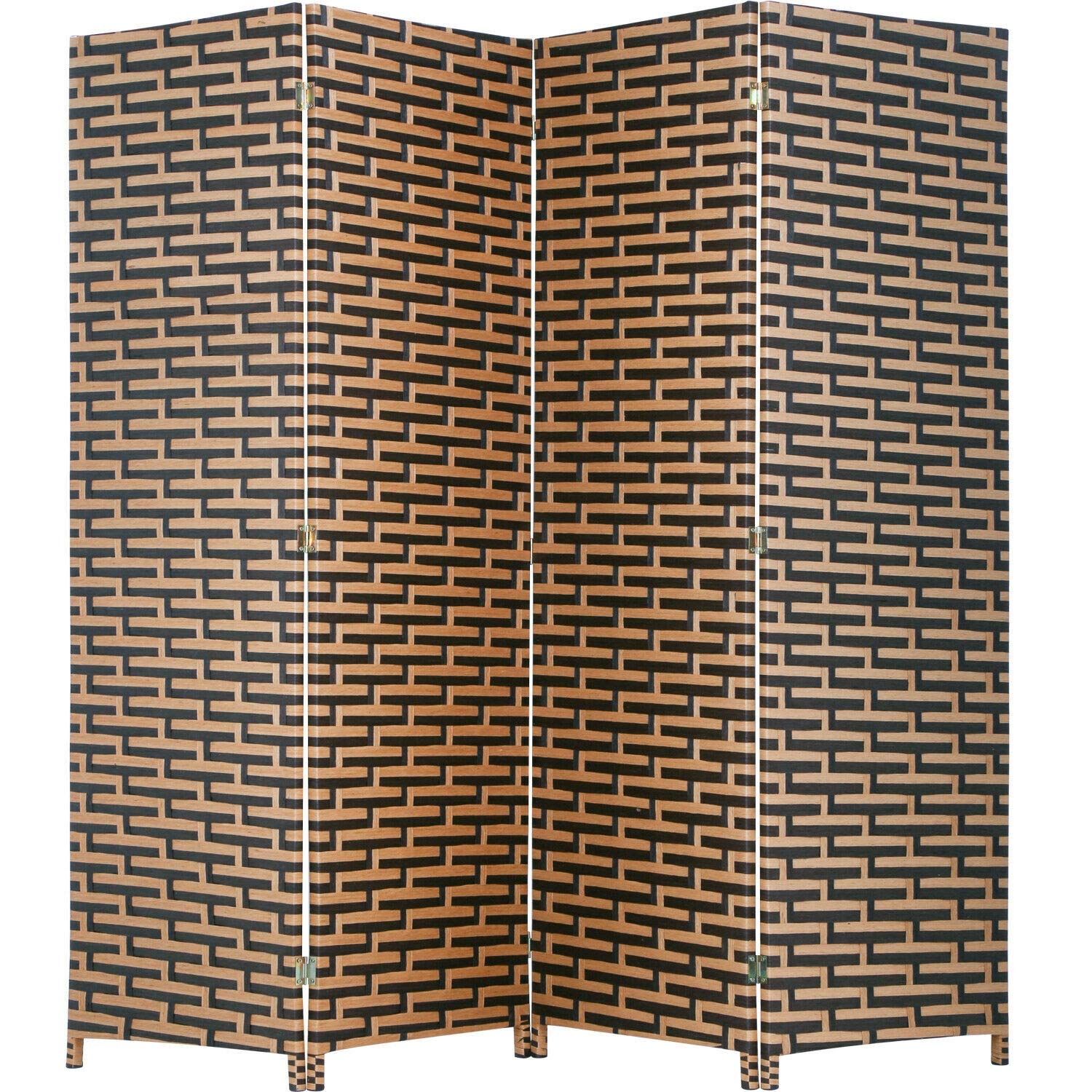 LCSA 4 Panel Folding Wooden Screen Room Divider - Natural Wood Mesh Woven Design - 180cm Privacy Partition for Home, Office & Event Decor (Stack Color)