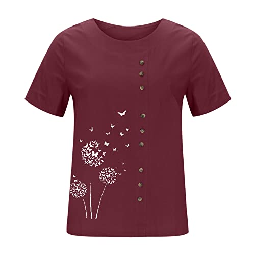 Women's Summer Floral Print Short Sleeve Crew Neck T-Shirt - Breathable Linen Casual Top for Warm Weather | Perfect for Beach Outings, Picnics & Everyday Wear