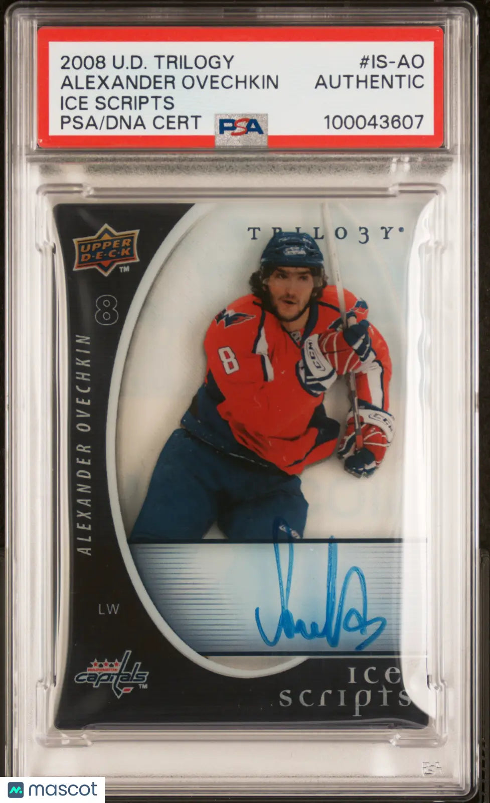2008 Upper Deck Trilogy Ice Scripts Autograph Alexander Ovechkin PSA Authentic Hockey Card - Rare Collectible for NHL Fans & Sports Memorabilia Enthusiasts
