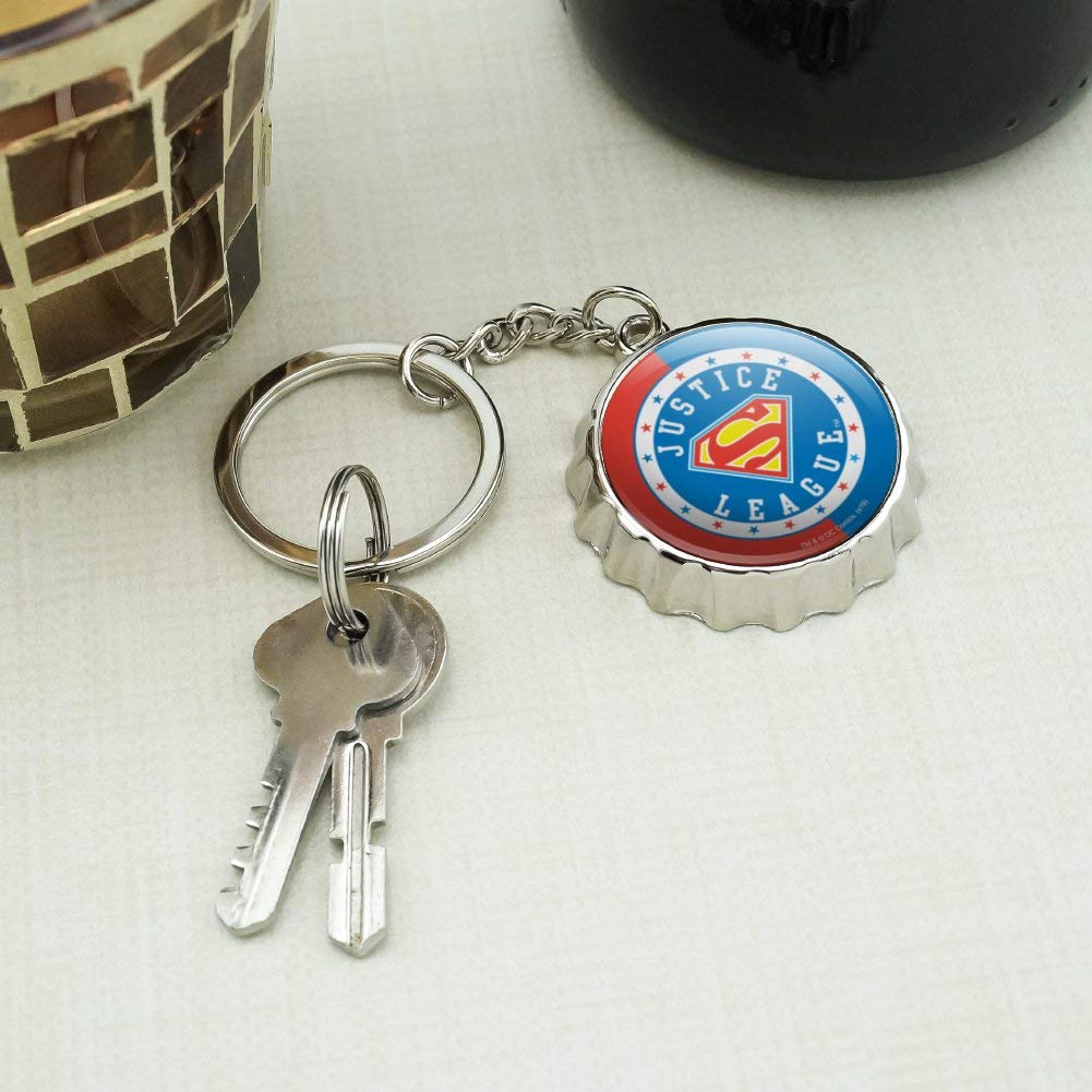 Justice League Superman Keychain - Chrome Plated Metal Bottle Opener with Athletic Logo - Perfect for DC Fans, Gifts & Pop Culture Collectibles (Use for Keys, Backpacks or Opening Bottles at Parties)