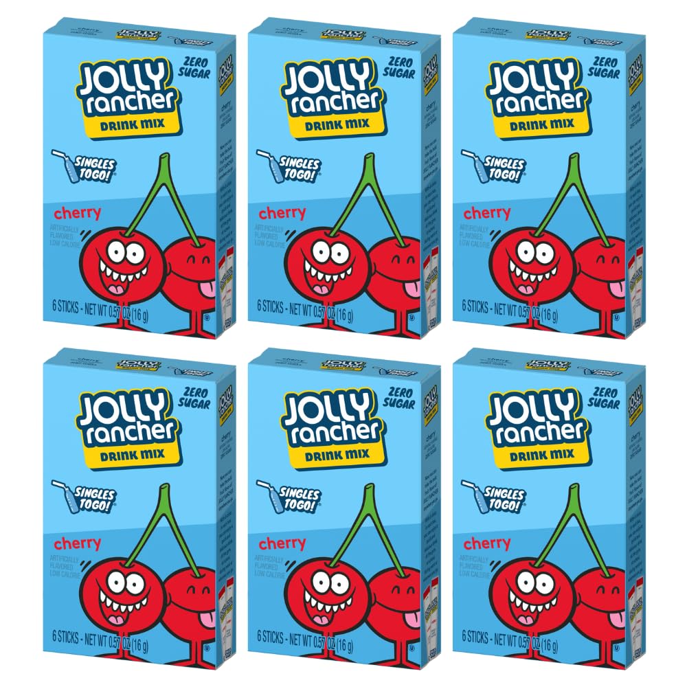 Jolly Rancher SINGLES TO GO! Cherry Hard Candy - 6 Boxes (36 Packets Total) - Perfect for School Lunches, Office Snacks & On-the-Go Treats