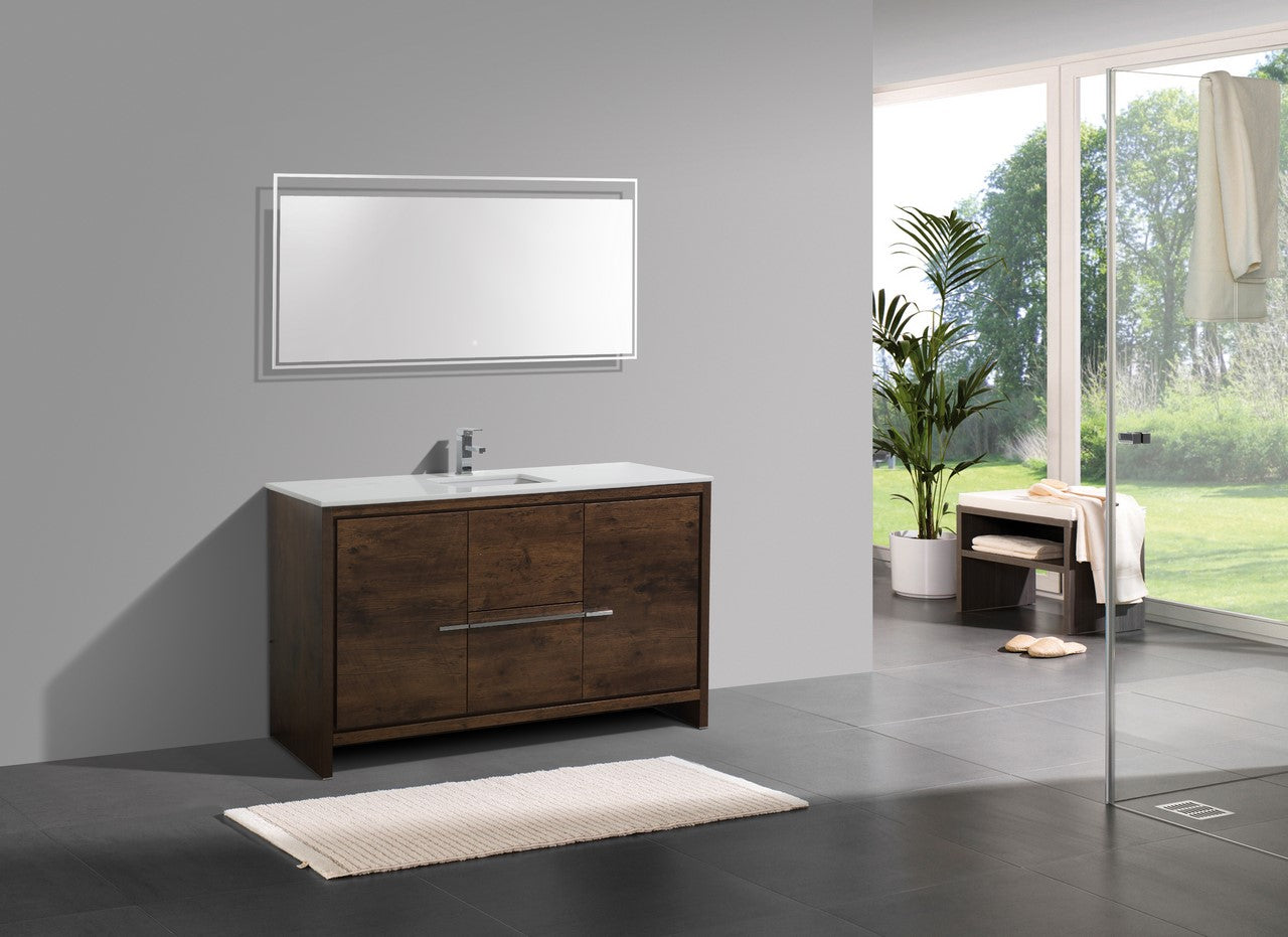 Modern AD60 Single Sink Bathroom Vanity with Rose Wood & Quartz Countertop - Floor Standing Design for Contemporary Bathrooms | Perfect for Master Bath, Guest Bath & Powder Room Renovations