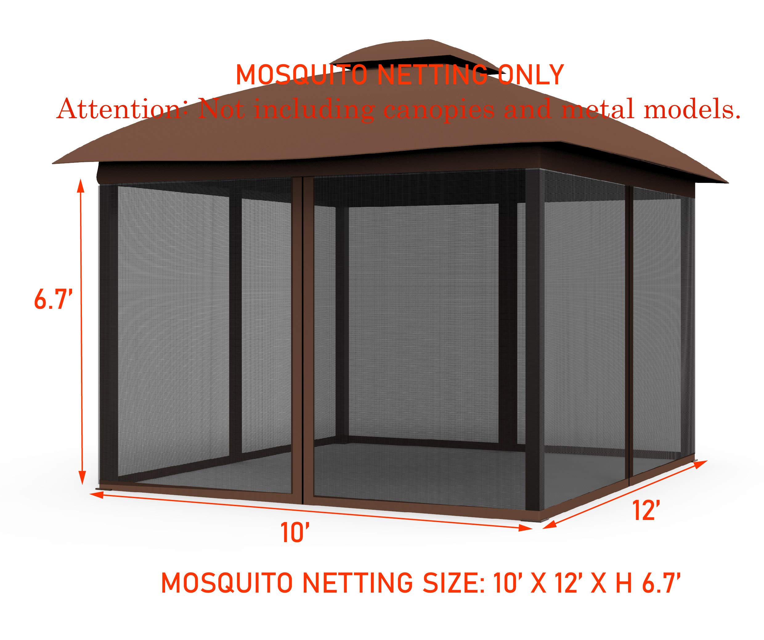 Universal 4-Panel Gazebo Mosquito Netting Screen Replacement - 10'x12' Black Outdoor Canopy Cover for Patio, Garden & Backyard - Perfect for Summer BBQs, Camping & Outdoor Relaxation