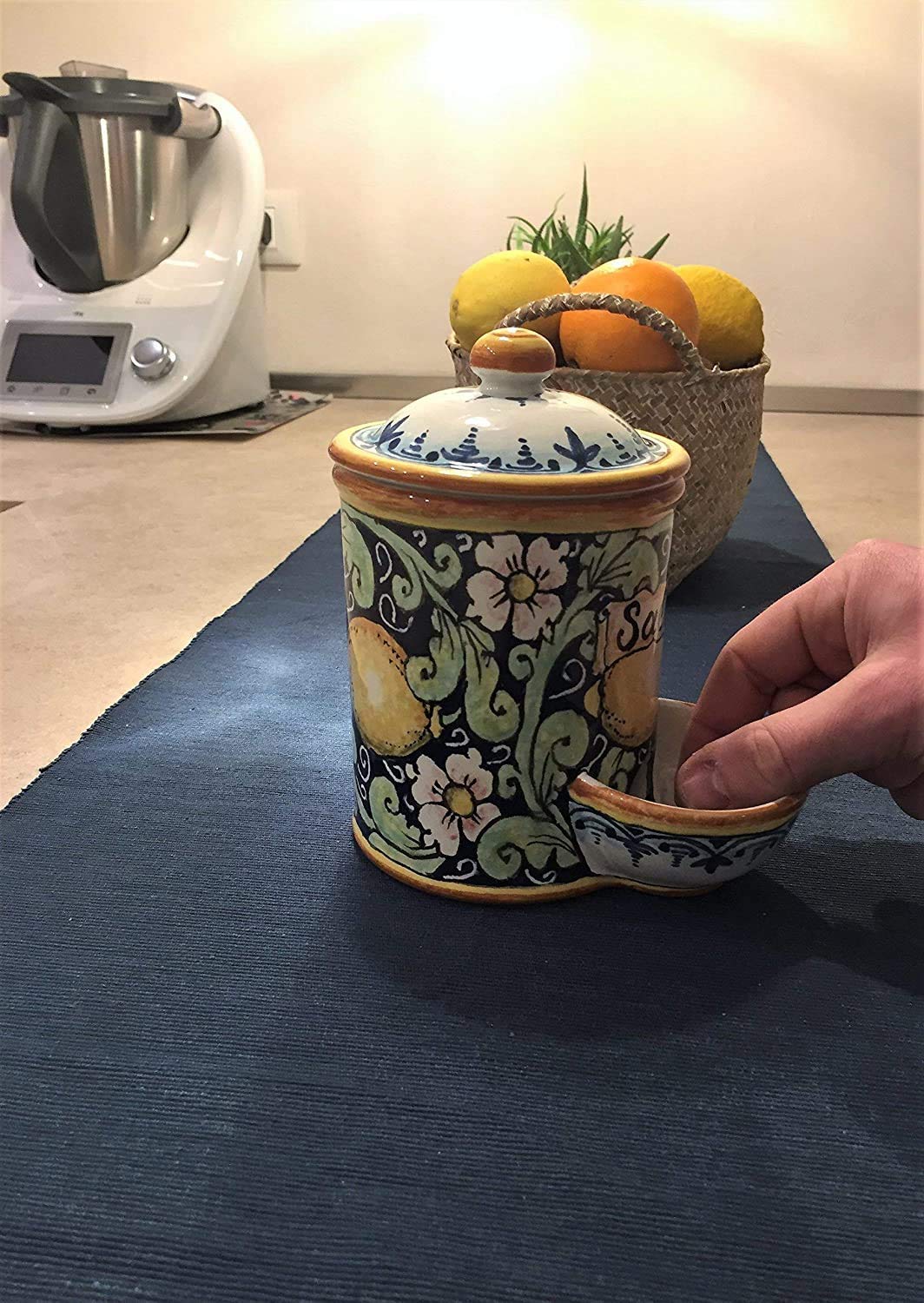 Hand-Painted Italian Ceramic Salt Jar - CERAMICHE D'ARTE PARRINI Tuscan Art Pottery, Made in Italy | Perfect for Kitchen, Dining Table & Gift Giving