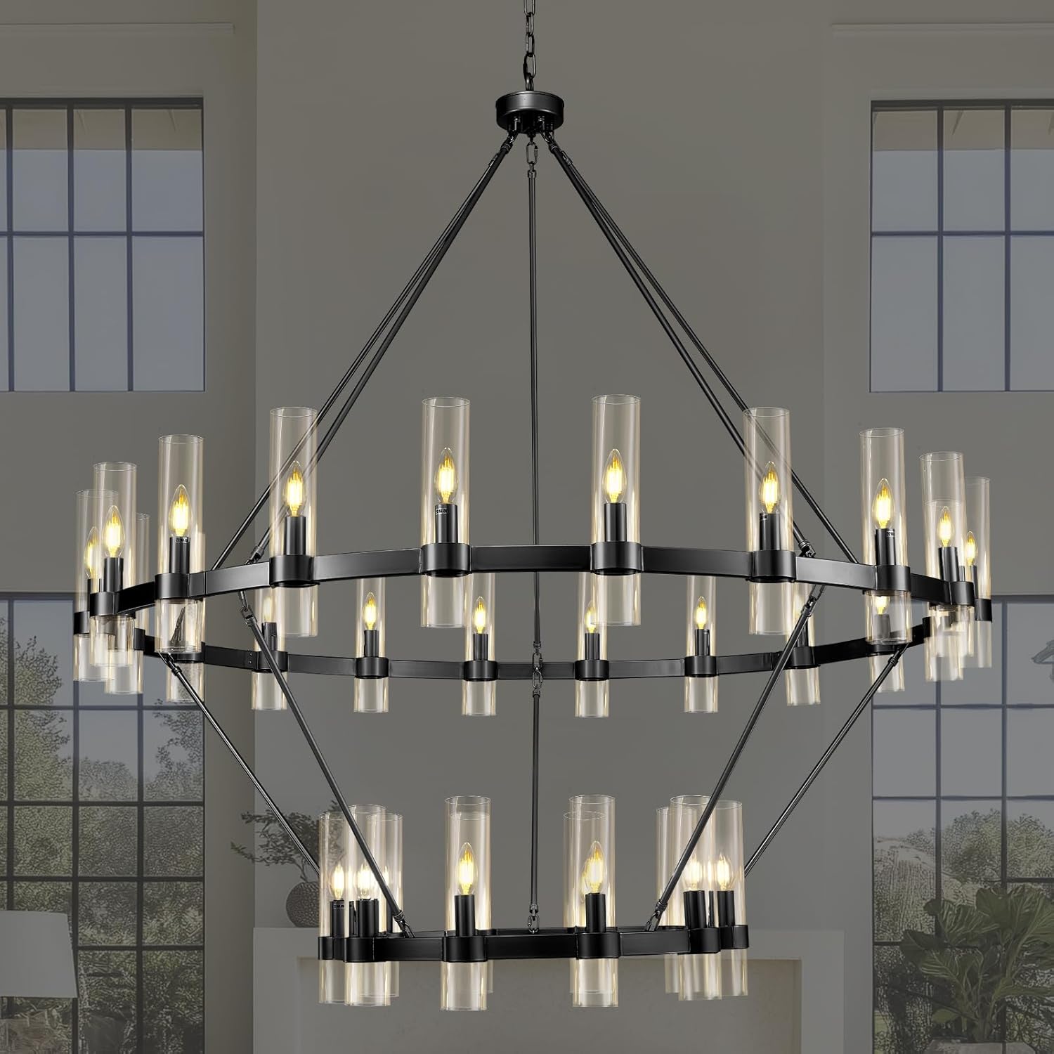 60 Inch Wagon Wheel Chandelier - Rustic Farmhouse Lighting Fixture for Dining Room, Living Room, or Bedroom - Perfect for Western, Country, and Ranch Style Home Decor