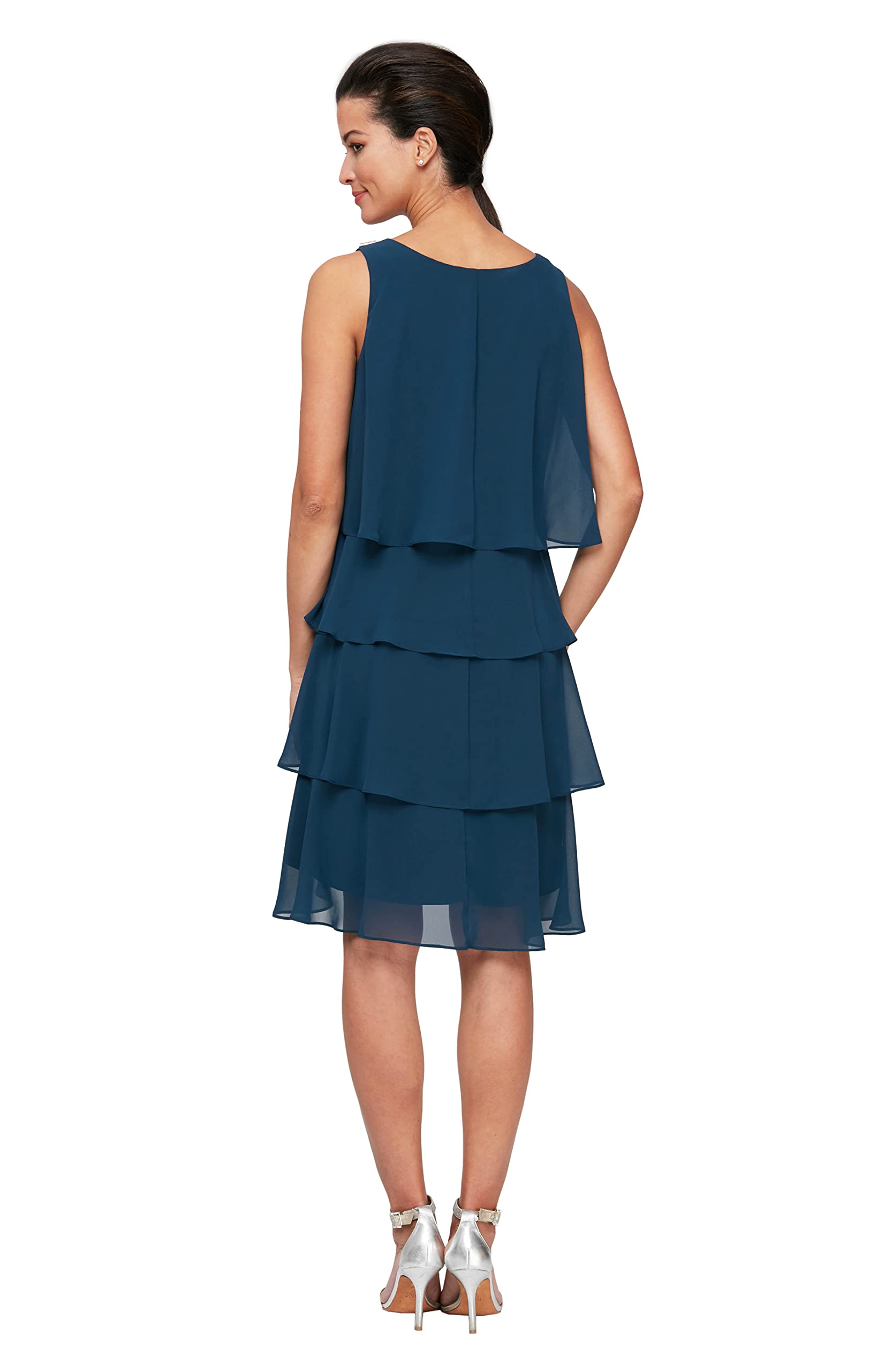 S.L. Fashions Women's Elegant Chiffon Tiered Cocktail Dress - Summer Party, Wedding Guest, Office Formal & Casual Occasion Wear (Petite & Regular Sizes) | Flowy A-Line Midi Dress for Dinner Dates, Bridal Showers & Special Events