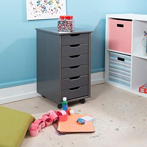 6-Drawer Rolling Utility Cart with Wheels - Gray, Tan & White for Home, Office, Garage Organization & Storage