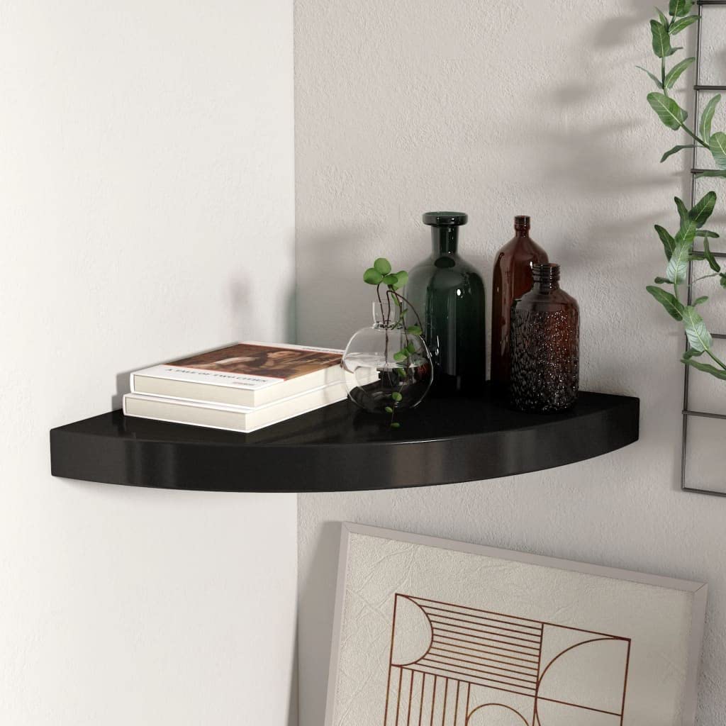 Modern Floating Wall Shelf - Black MDF Ledge Shelf 13.8