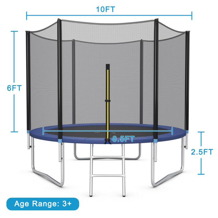Costway 10ft Outdoor Trampoline with Safety Enclosure Net & Ladder - Heavy Duty Jumping Mat for Kids & Adults - Perfect for Backyard, Garden, and Outdoor Recreation