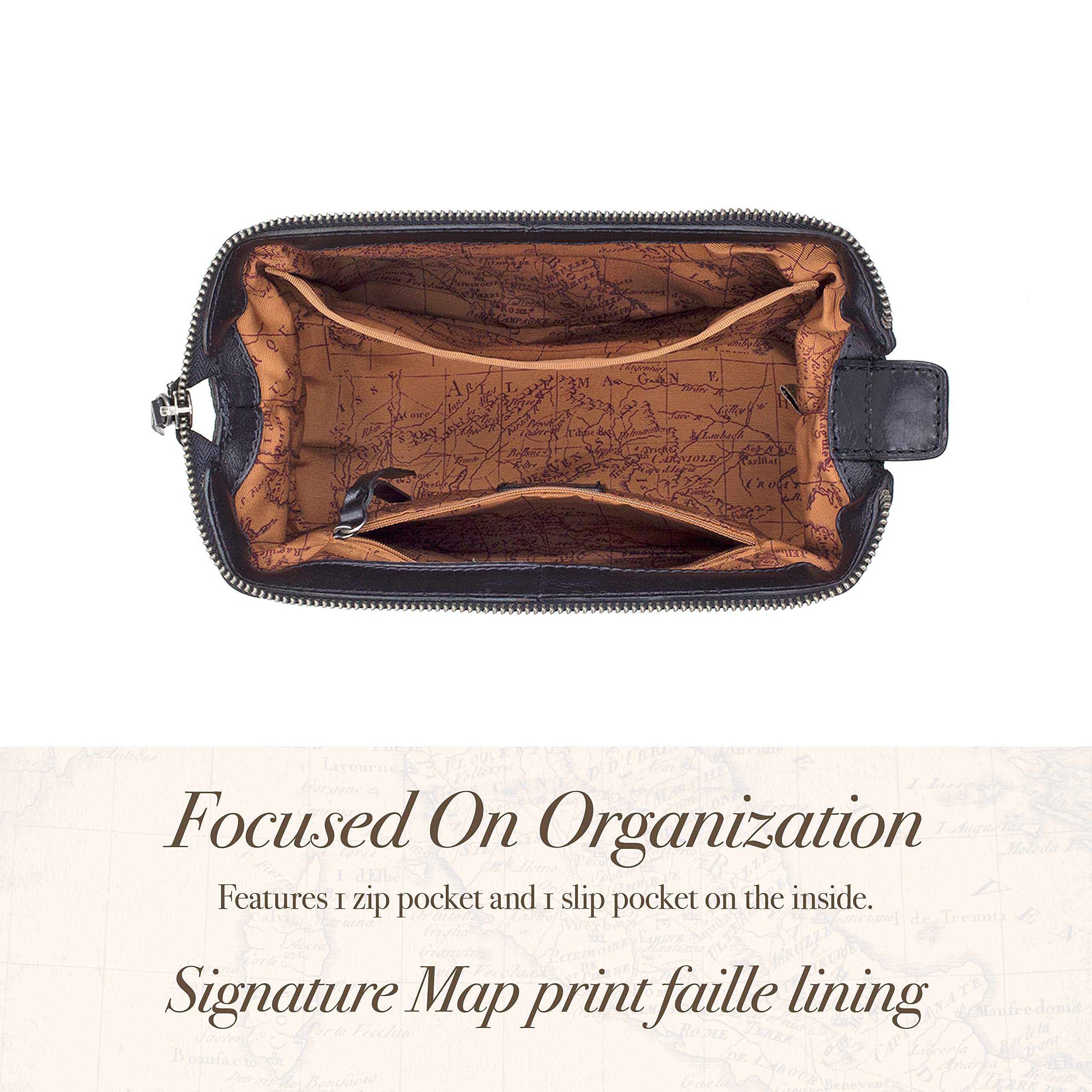 Patricia Nash Men's Travel Toiletry Bag - Waxed Cotton Canvas Dopp Kit with Brushed Brass Hardware & Zipper Closure | Stylish Moto Design Toiletry Organizer for Business Trips, Gym, Camping & Vacation Essentials
