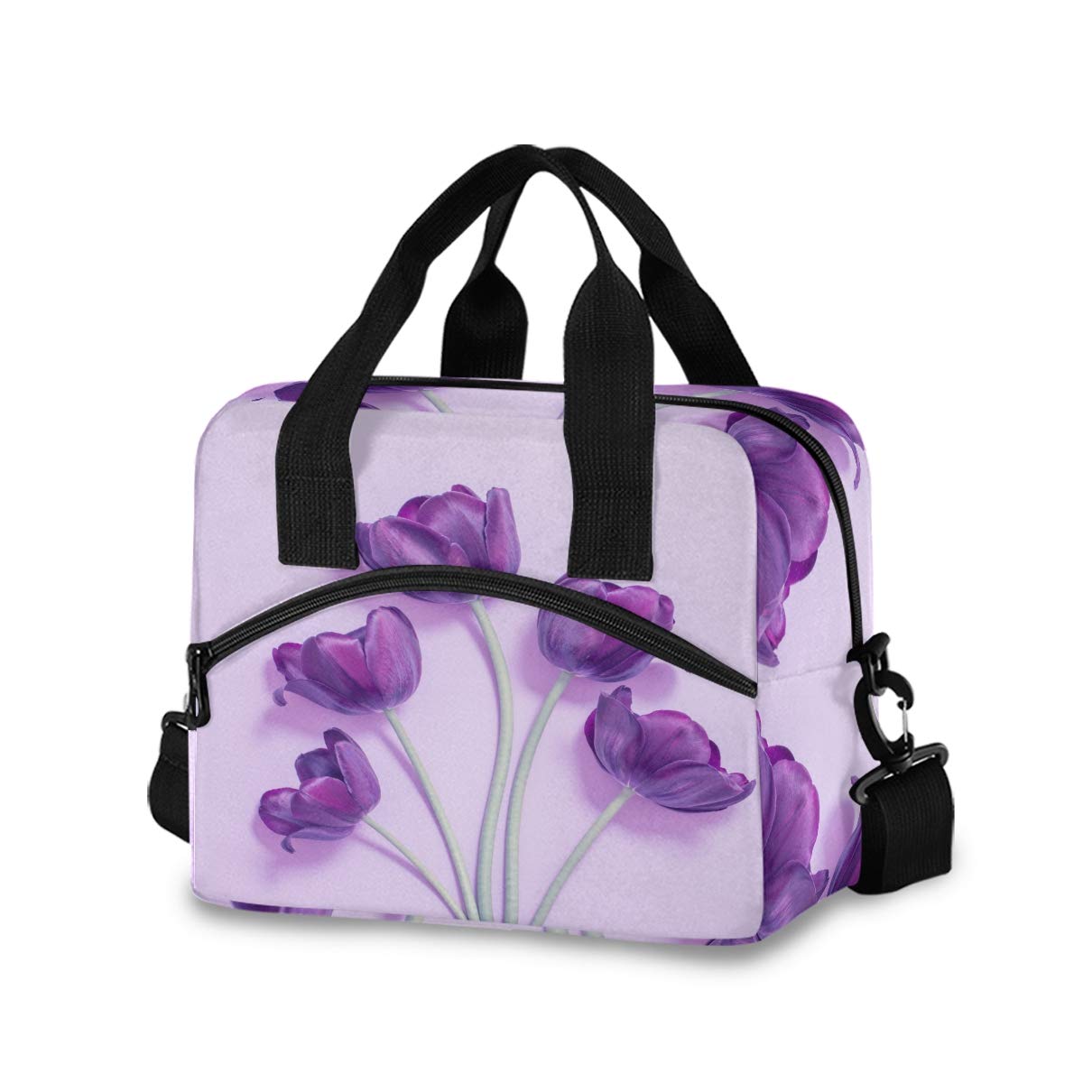 Blueangle Purple Tulips Insulated Lunch Bag for Women & Men - Water-Resistant Thermal Tote Lunch Box Cooler with Organizer Pockets | Perfect for Work, School, Picnics & Outdoor Activities